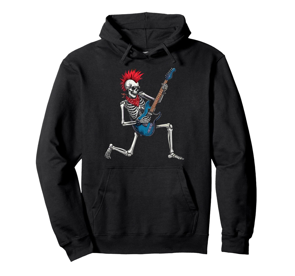 Funny Skeleton Playing Guitar Usa Patriotic Hoodie - Graphic Print Unisex - T-Shirt, Sweatshirt, Hoodie