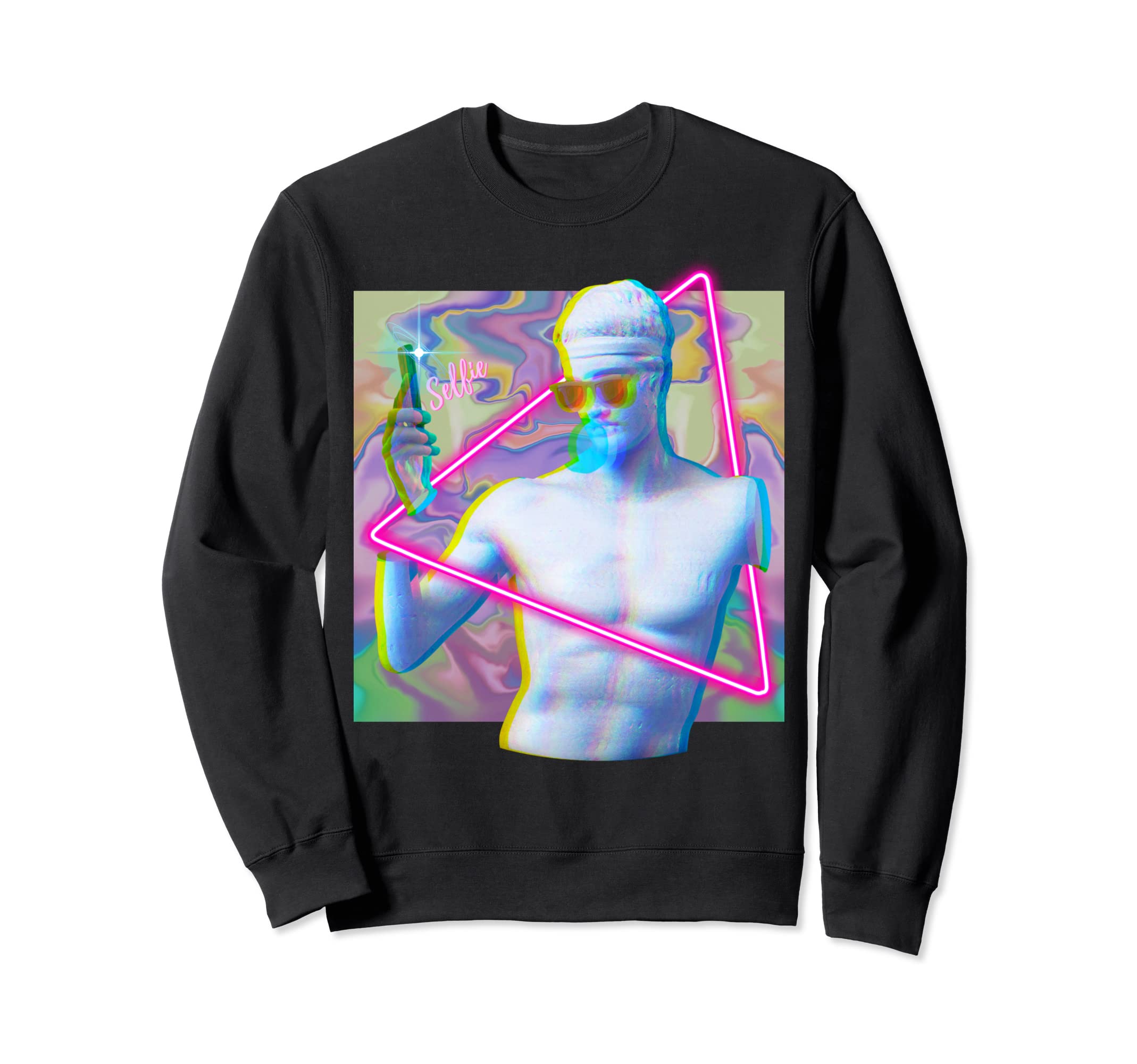 Vaporwave Glitchy Statue Sweatshirt - Casual Everyday Wear for Adults - T-Shirt, Sweatshirt, Hoodie