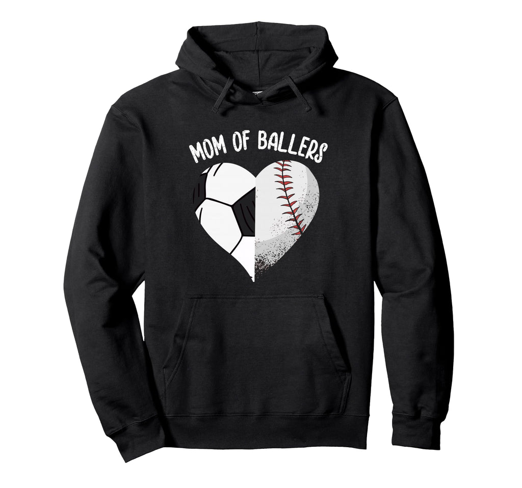 Mom Ballers Soccer Baseball Mama Heart Hoodie - Minimalist Print Men Women - T-Shirt, Sweatshirt, Hoodie