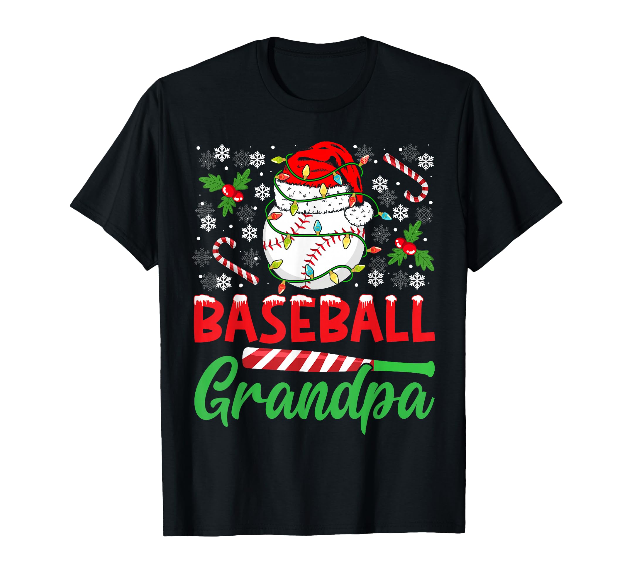 Baseball Grandpa Santa Hat Lights T-Shirt - Aesthetic Graphic for Adults - T-Shirt, Sweatshirt, Hoodie