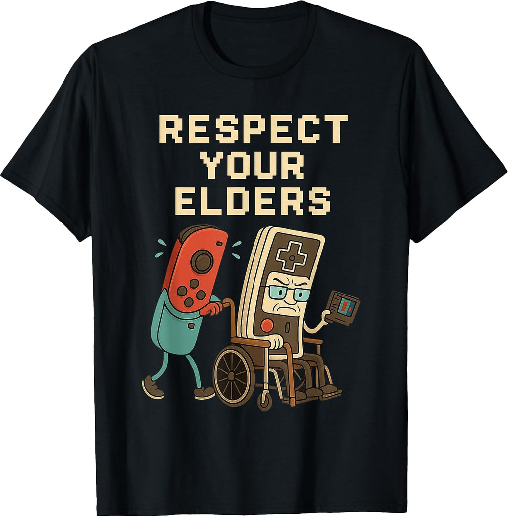Respect Your Elders Retro Gamer 80s Humor - Adult & Kids T-Shirts, Sweatshirts & Hoodies apparel design preview 1