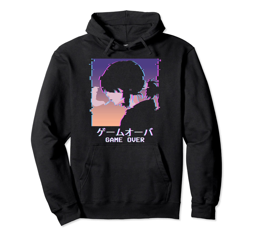 Japanese Vaporwave Sad Anime Game Over Hoodie - Graphic Print for Adults - T-Shirt, Sweatshirt, Hoodie