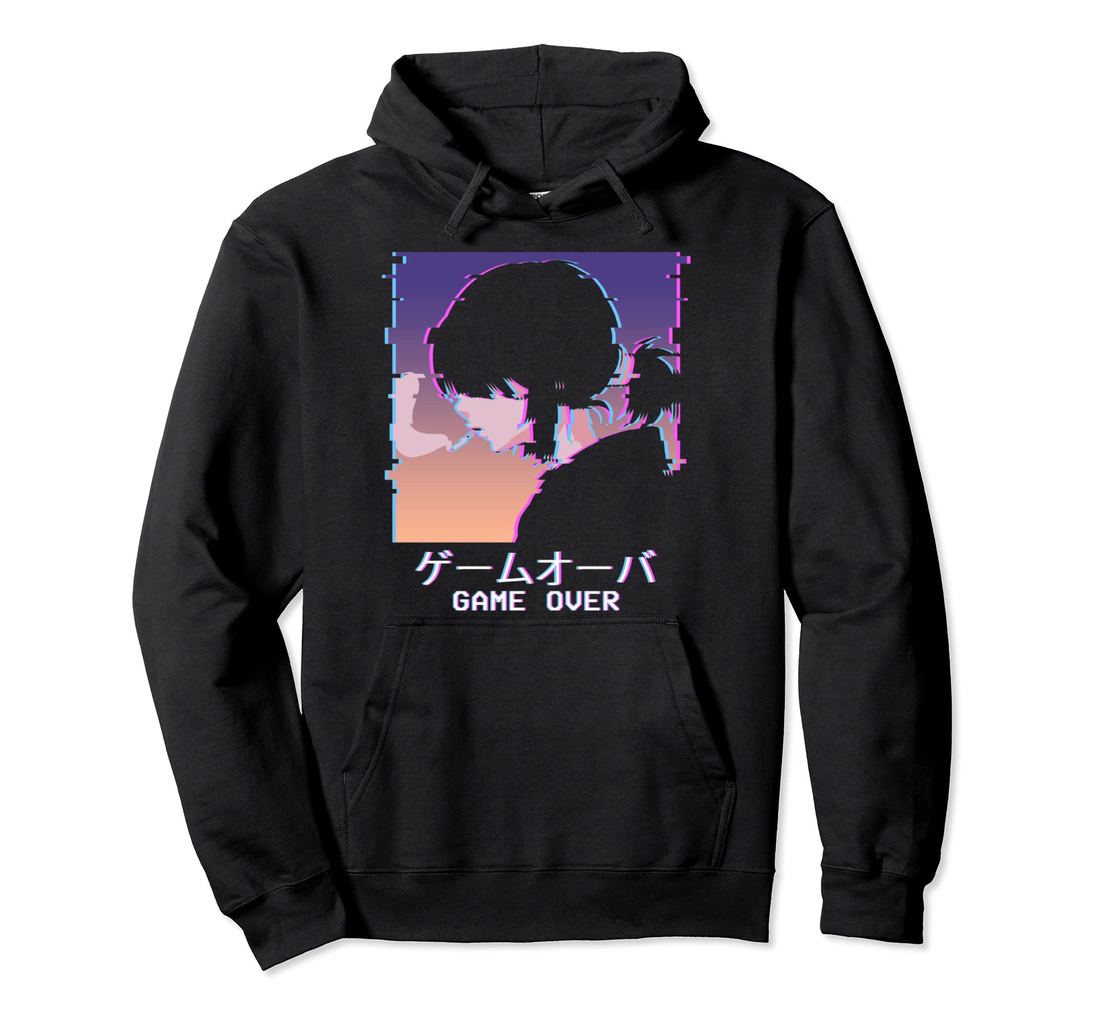 Japanese Vaporwave Sad Anime Game Over Hoodie - Graphic Print for Adults - T-Shirt, Sweatshirt, Hoodie