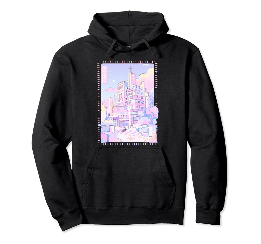 Pastel Anime City Y2K 90S Aesthetic Stamp Hoodie - Graphic Print Unisex - T-Shirt, Sweatshirt, Hoodie