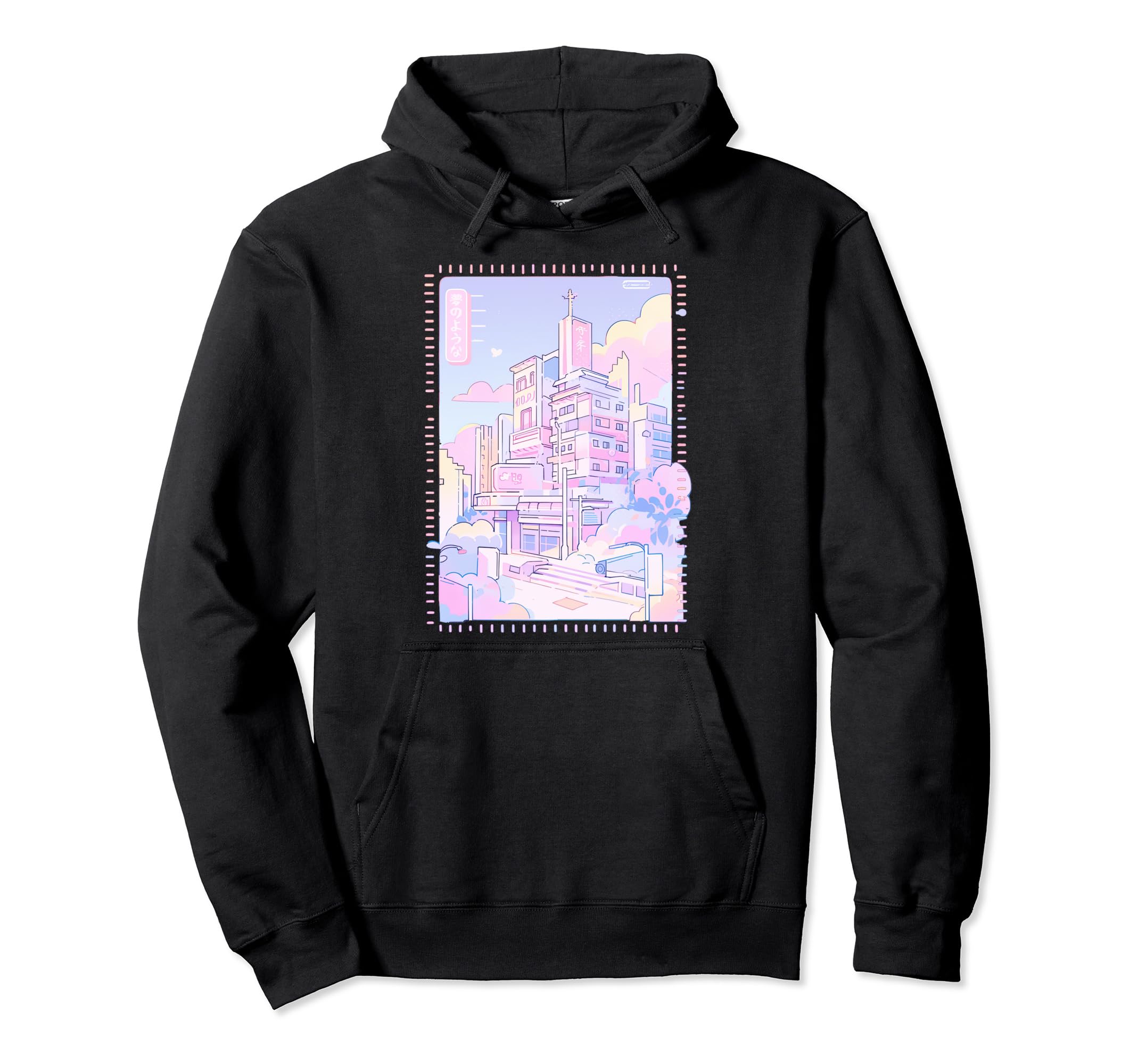 Pastel Anime City Y2K 90S Aesthetic Stamp Hoodie - Graphic Print Unisex - T-Shirt, Sweatshirt, Hoodie