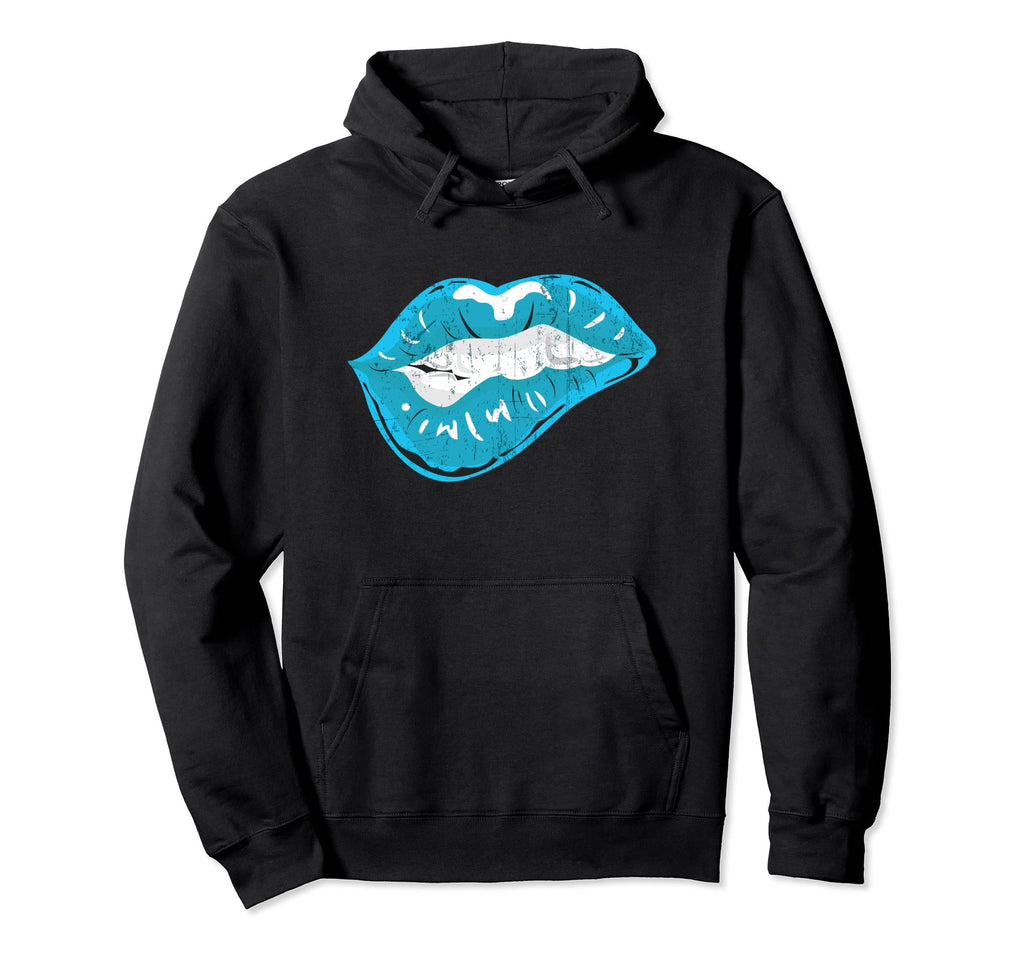 Bitten Lips Distressed Hoodie - Novelty Apparel Men Women - T-Shirt, Sweatshirt, Hoodie