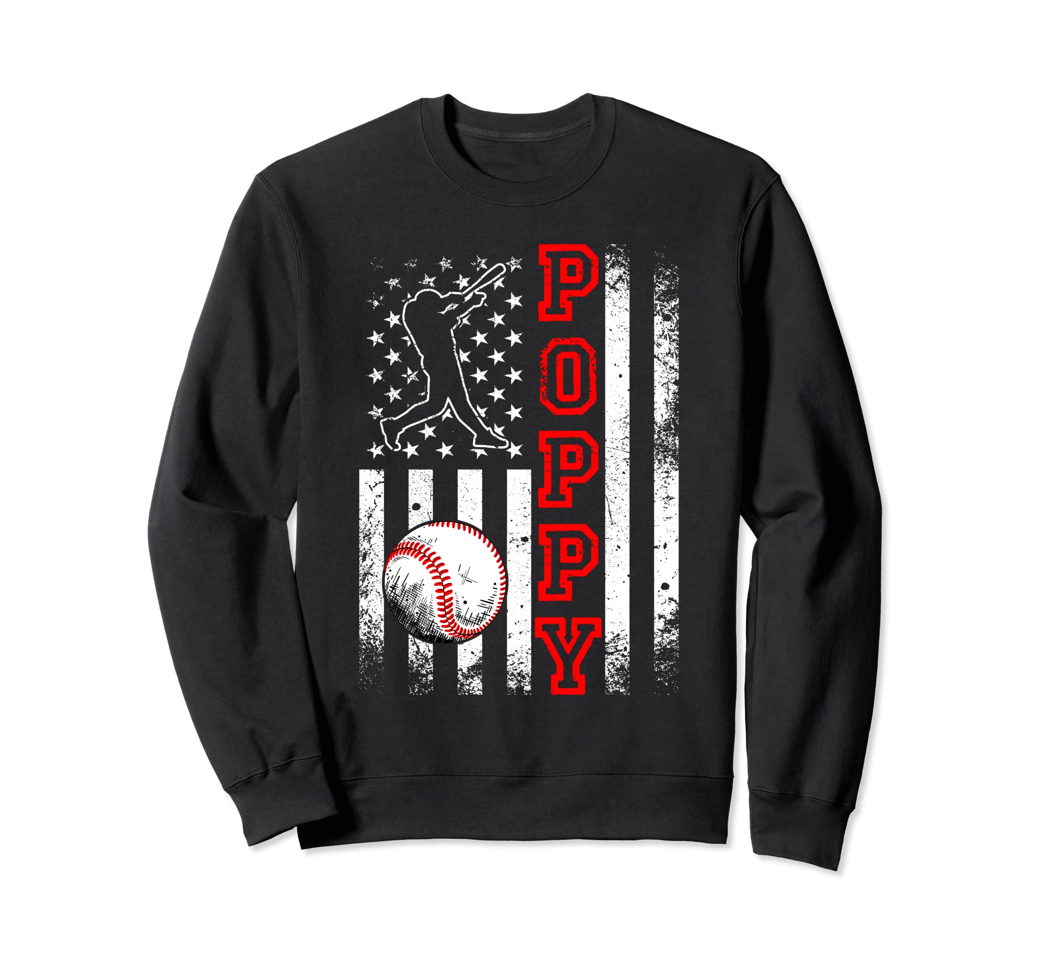 Baseball Poppy American Flag Funny Sweatshirt - Custom Art Print Unisex - T-Shirt, Sweatshirt, Hoodie