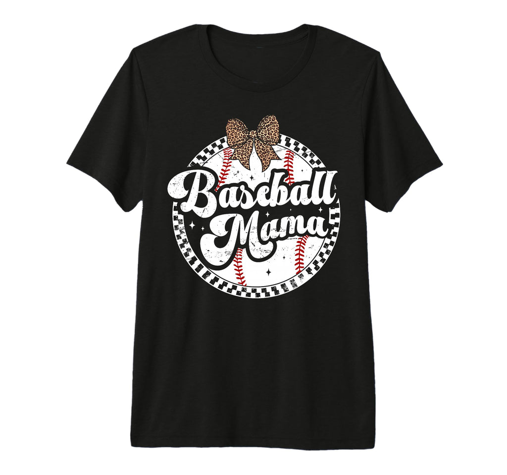 Baseball Mom Leopard Bow Checkered Mama T-Shirt - Custom Art Print Unisex - T-Shirt, Sweatshirt, Hoodie