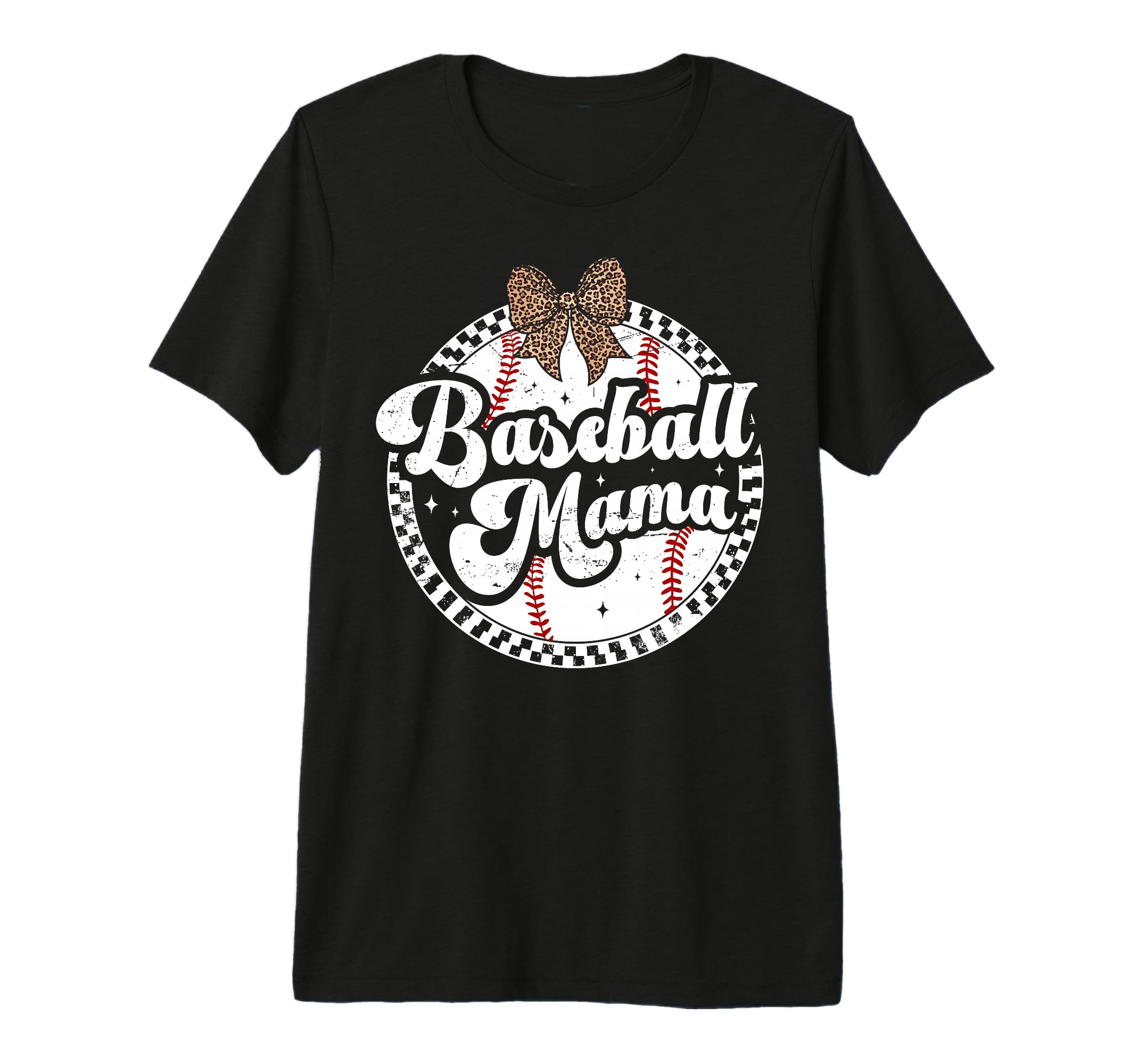 Baseball Mom Leopard Bow Checkered Mama T-Shirt - Custom Art Print Unisex - T-Shirt, Sweatshirt, Hoodie