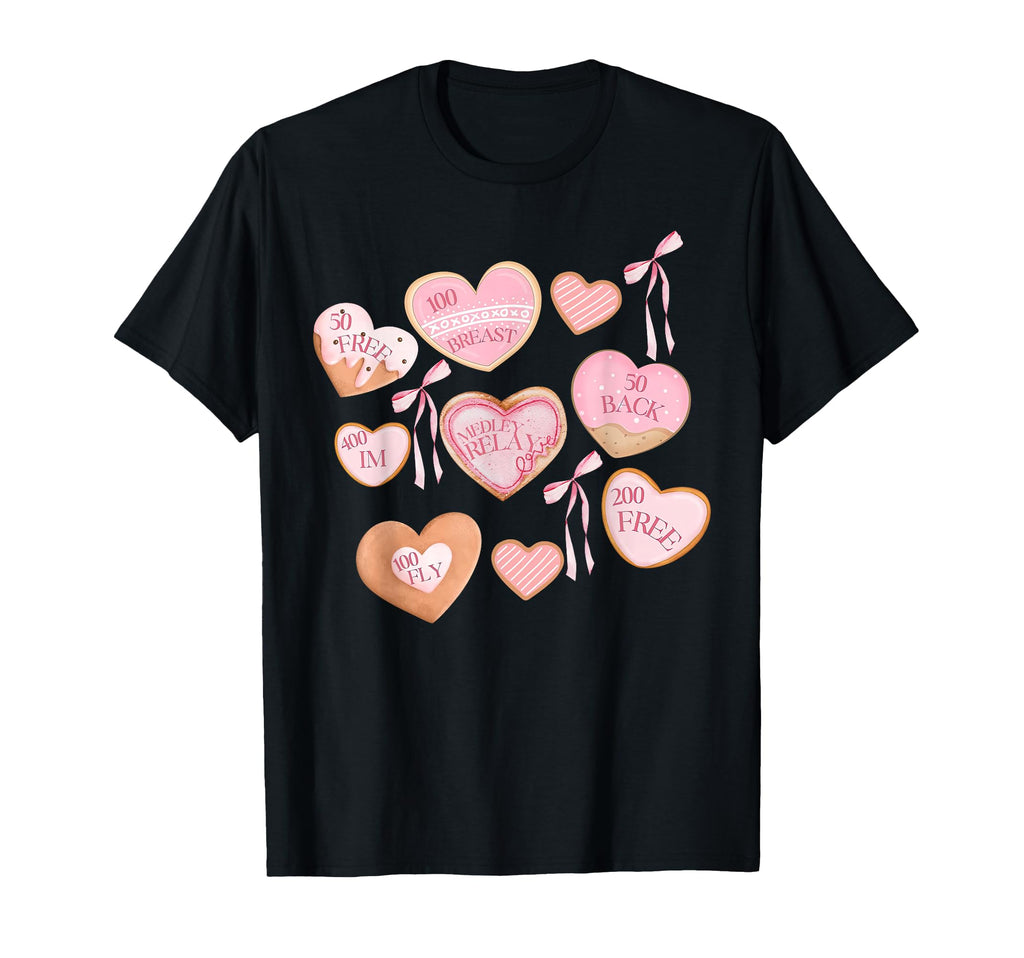 Cookie Valentines Bow Swimmer Swim Mom T-Shirt - Minimalist Print Unisex - T-Shirt, Sweatshirt, Hoodie