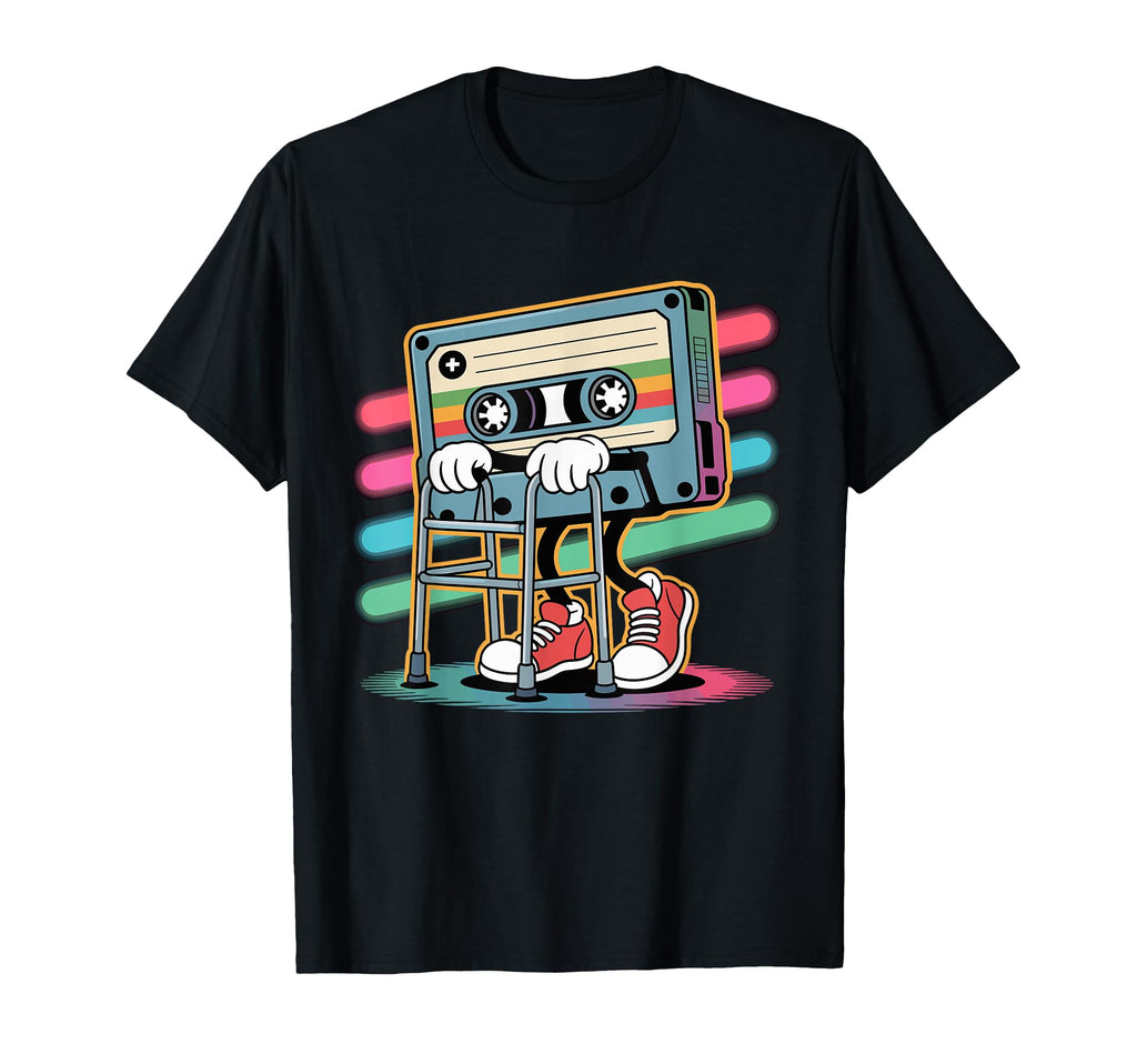 Funny Old Cassette Tape Cartoon T-Shirt - Casual Everyday Wear Men Women - T-Shirt, Sweatshirt, Hoodie