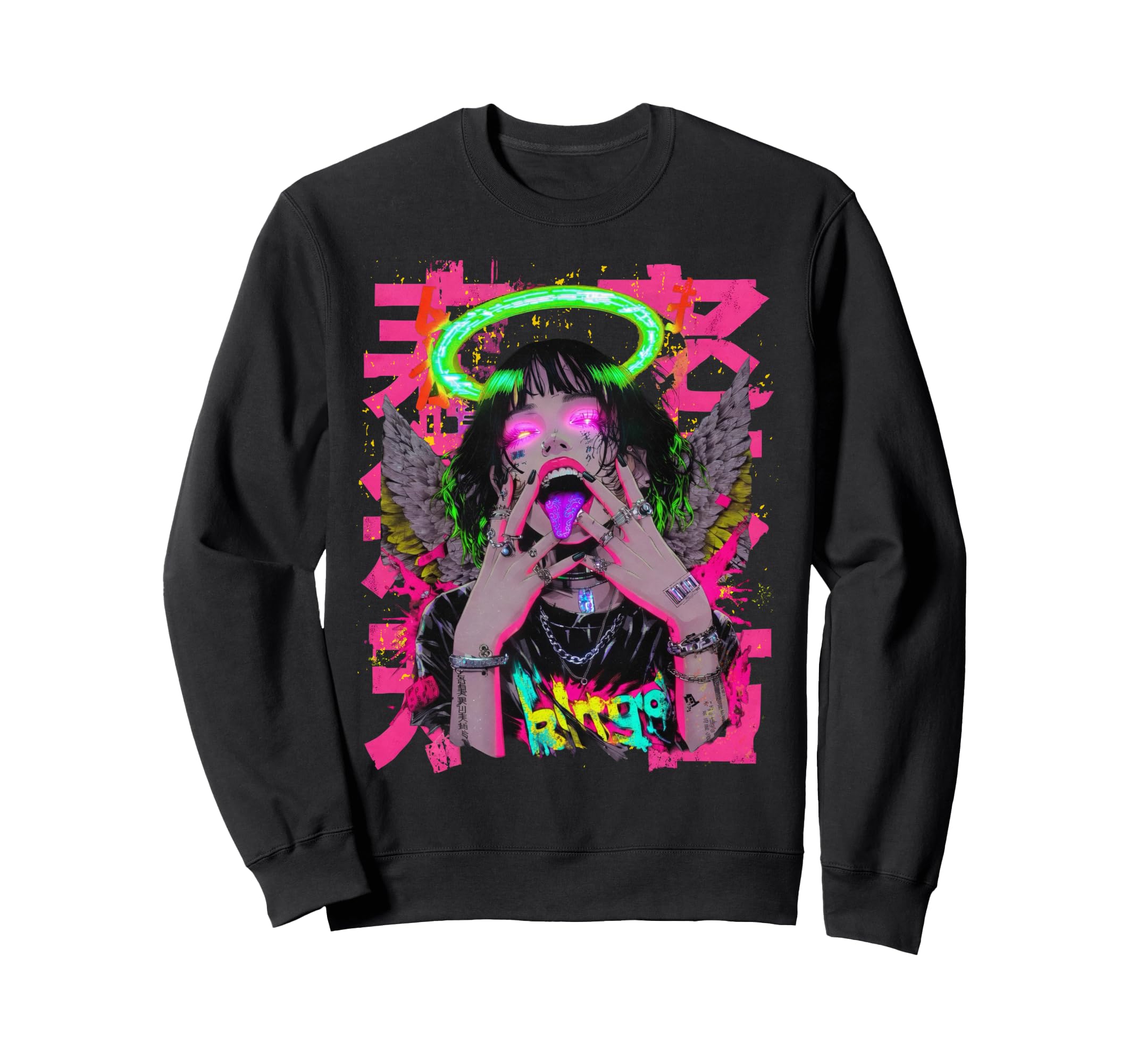 Japanese Cyberpunk Angel Streetwear Sweatshirt - Graphic Print Men Women - T-Shirt, Sweatshirt, Hoodie