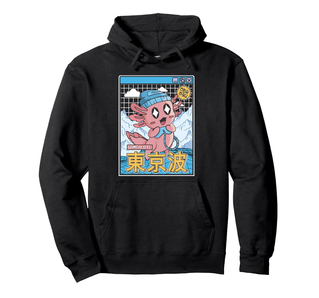 Happy Axolotl Gaming Vaporwave Aesthetic Hoodie - Minimalist Print Unisex - T-Shirt, Sweatshirt, Hoodie