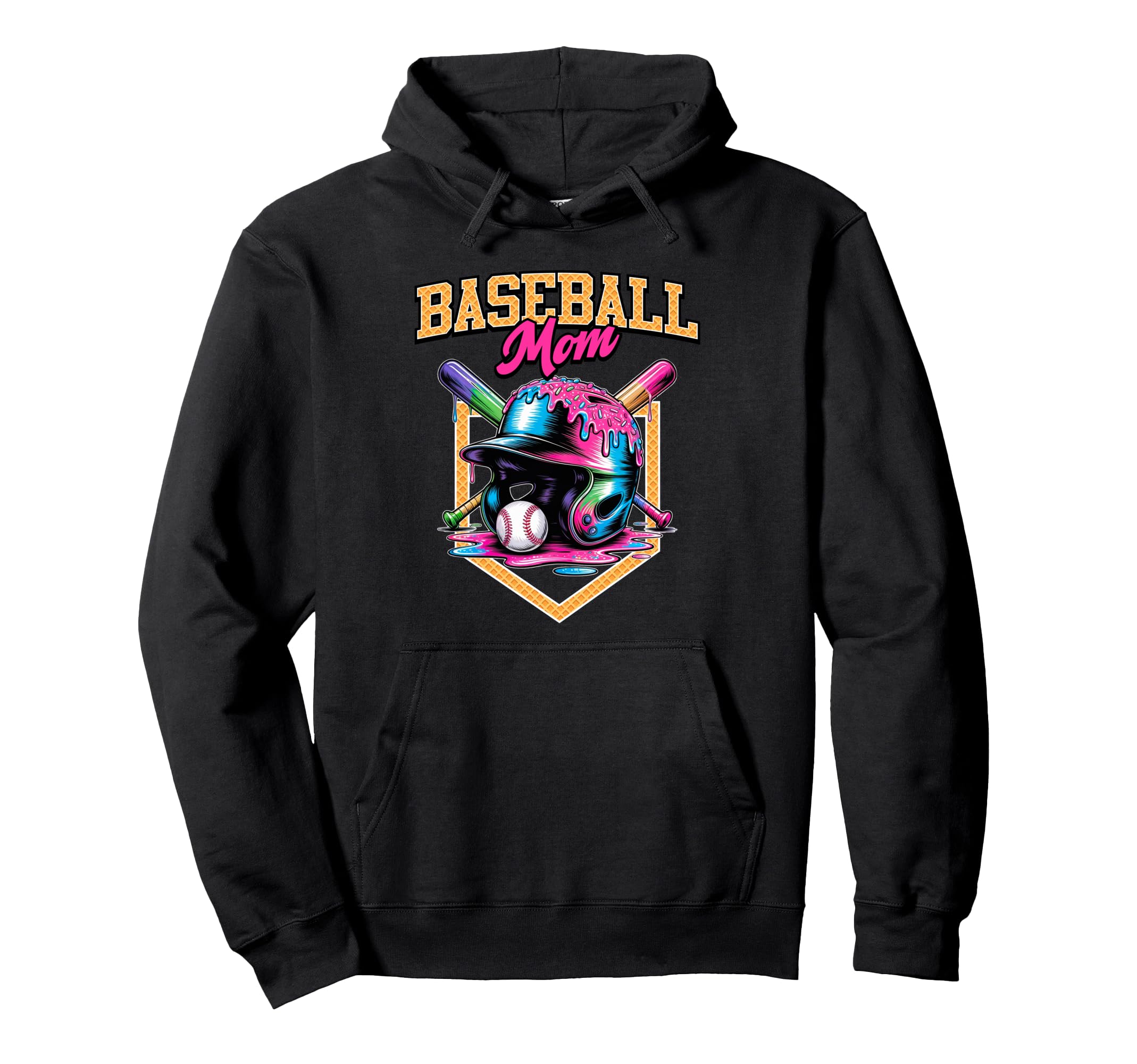 Baseball Mom Tie Dye Baseball Drip Hoodie - Casual Everyday Wear Men Women - T-Shirt, Sweatshirt, Hoodie