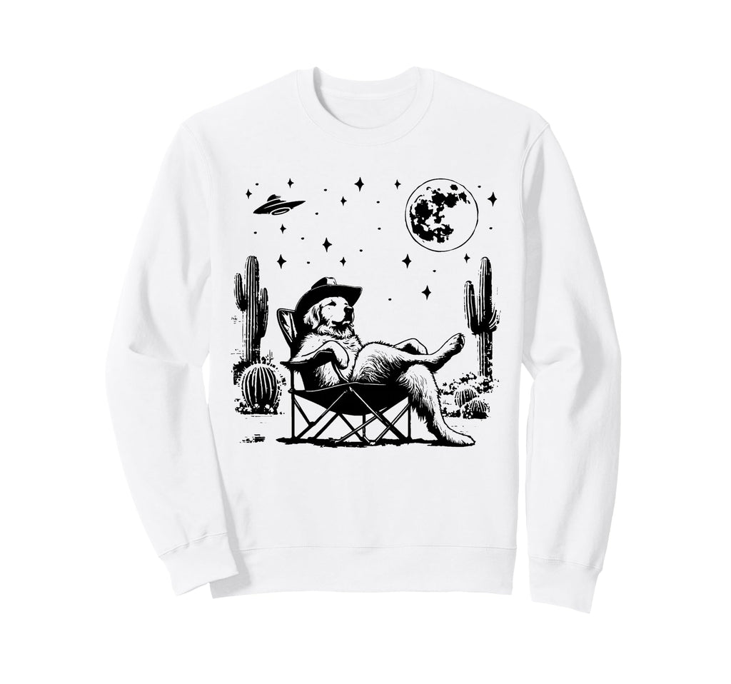 Golden Retriever Ufo 90S Western Sweatshirt - Minimalist Print for Adults - T-Shirt, Sweatshirt, Hoodie