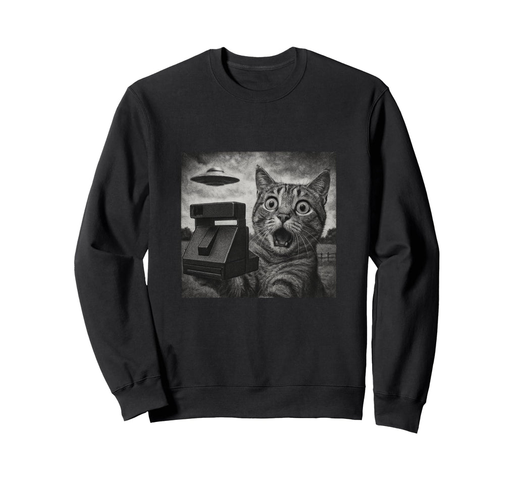 Shocked Cat Ufo Sighting Camera Sweatshirt - Minimalist Print Unisex - T-Shirt, Sweatshirt, Hoodie