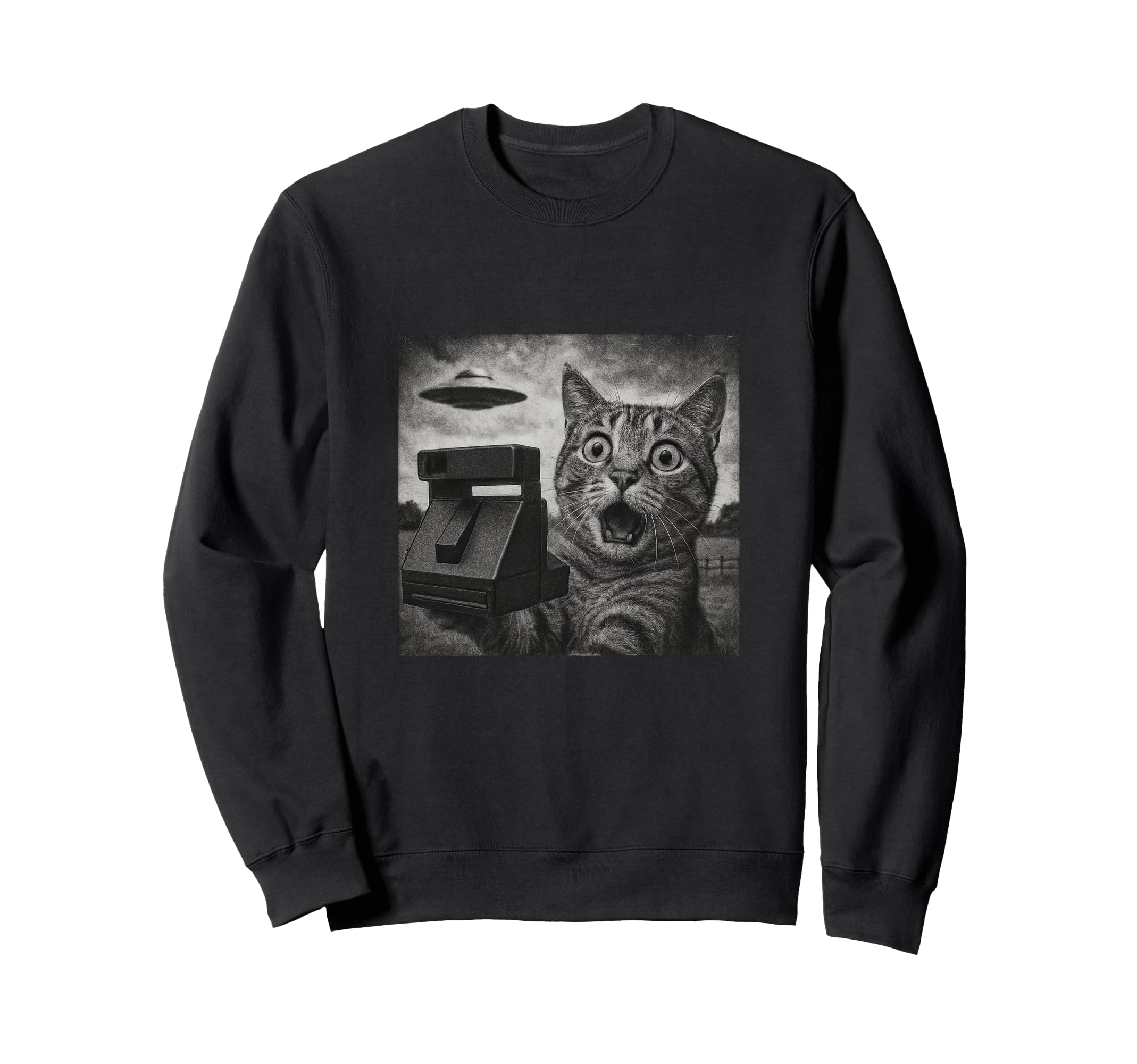 Shocked Cat Ufo Sighting Camera Sweatshirt - Minimalist Print Unisex - T-Shirt, Sweatshirt, Hoodie