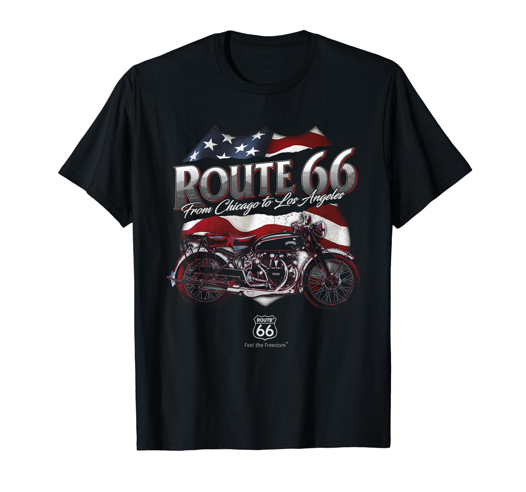 Route 66 Us Flag Motorcycle T-Shirt - Fun Novelty Design Unisex - T-Shirt, Sweatshirt, Hoodie
