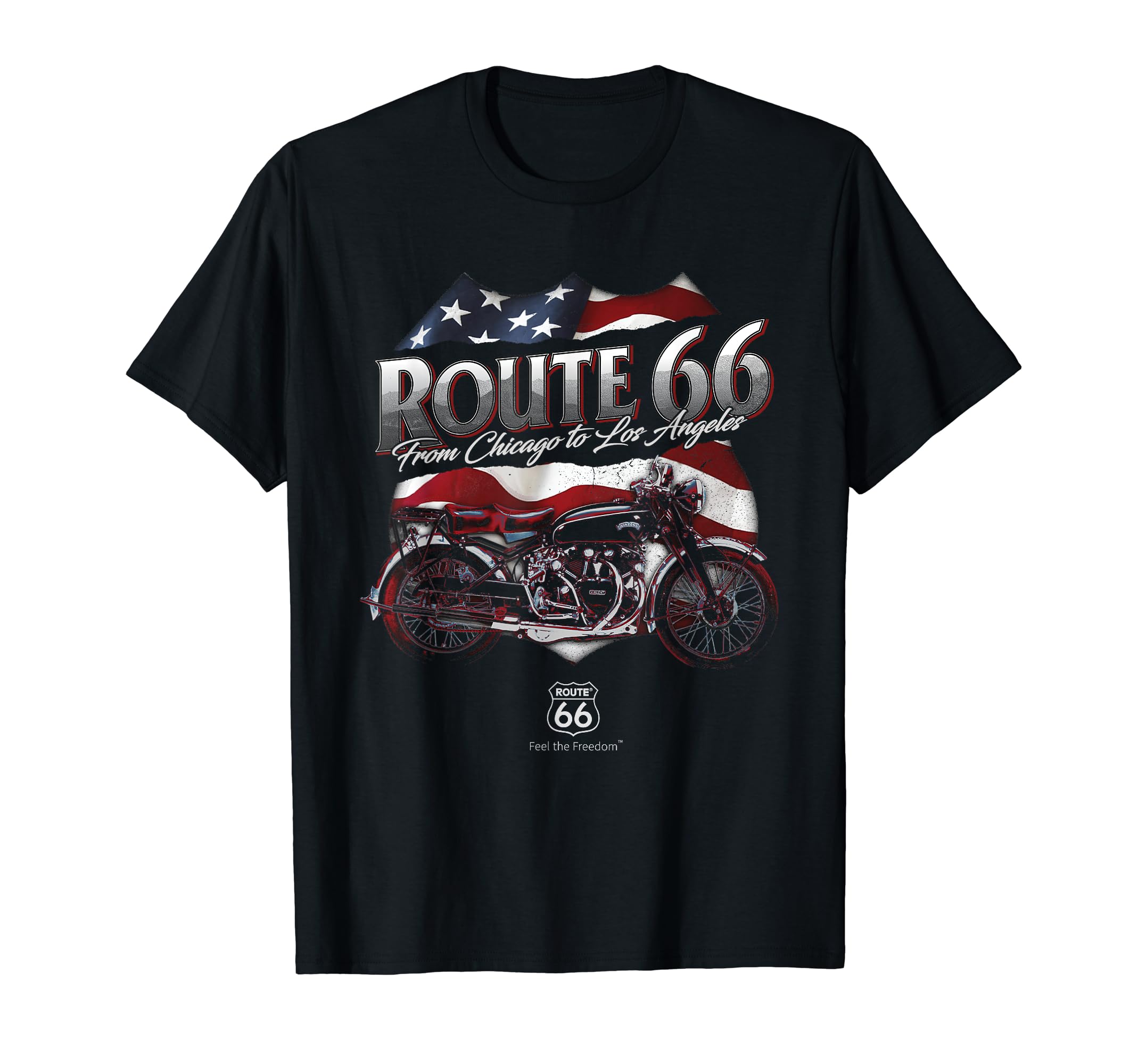 Route 66 Us Flag Motorcycle T-Shirt - Fun Novelty Design Unisex - T-Shirt, Sweatshirt, Hoodie