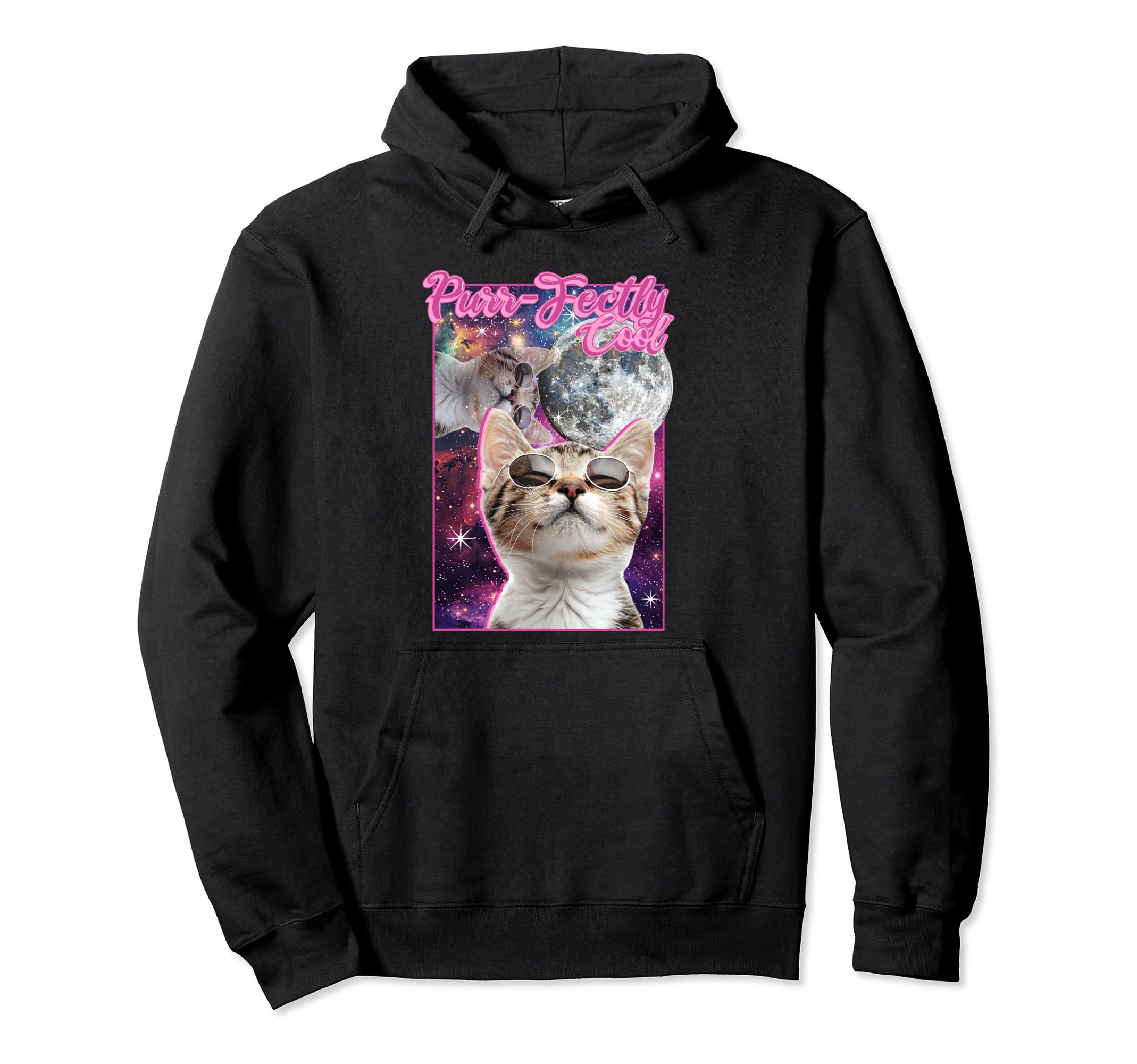 Purrfectly Y2K Cat Galaxy Moon Aesthetic Hoodie - Trendy Graphic Men Women - T-Shirt, Sweatshirt, Hoodie