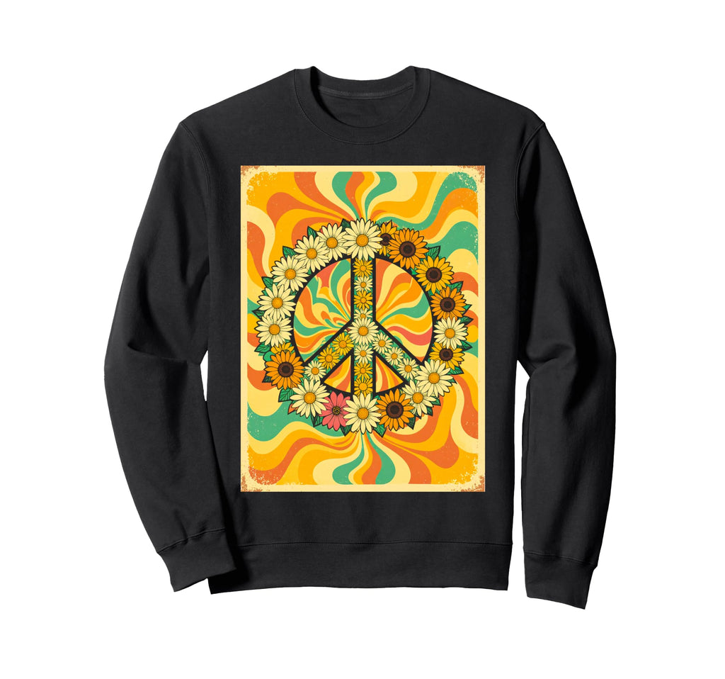 Floral Peace Hand Gesture Groovy Sweatshirt - Custom Art Print for Adults - T-Shirt, Sweatshirt, Hoodie