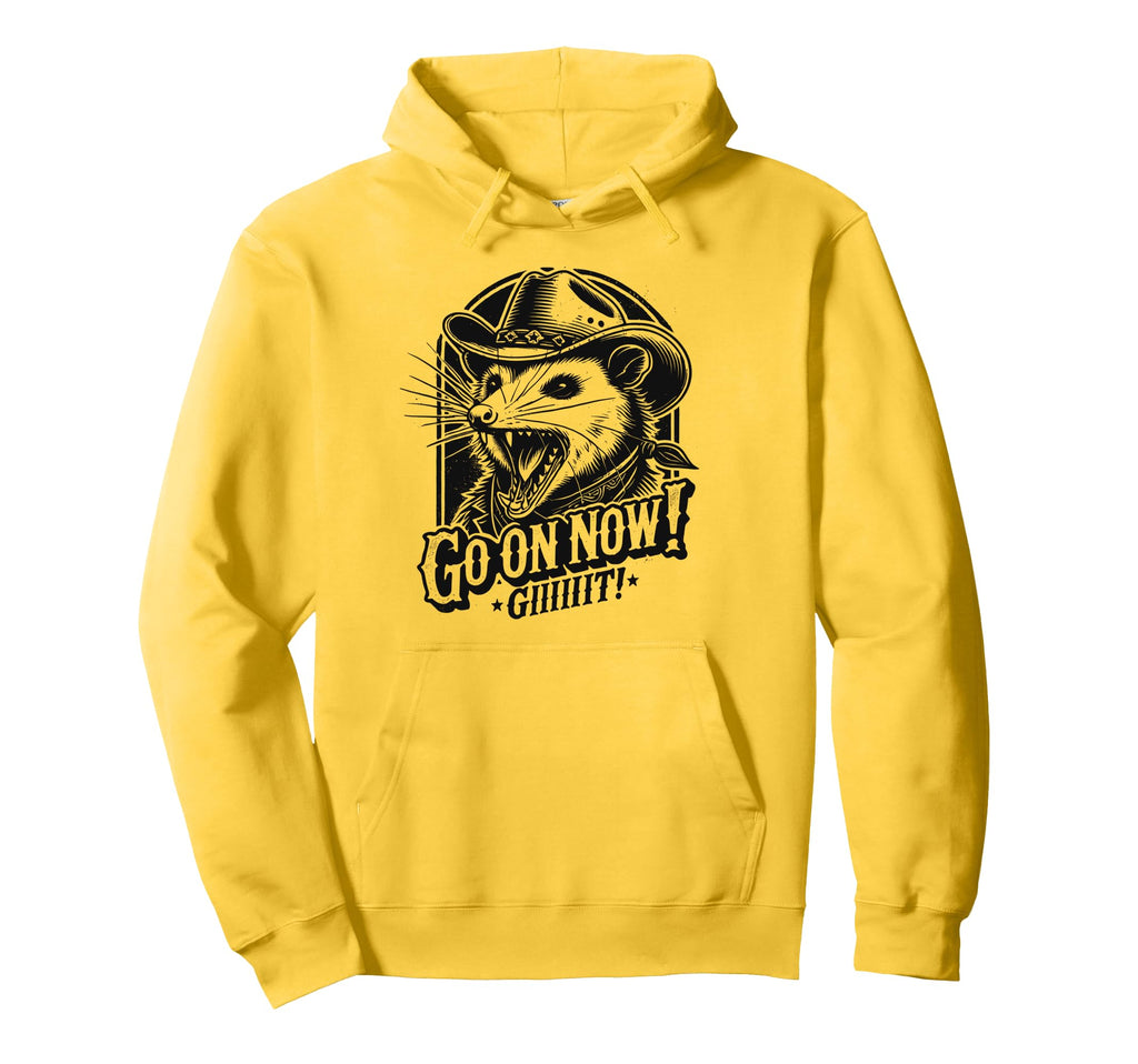 Cowboy Opossum Go Now Git Hoodie - Aesthetic Graphic Unisex - T-Shirt, Sweatshirt, Hoodie