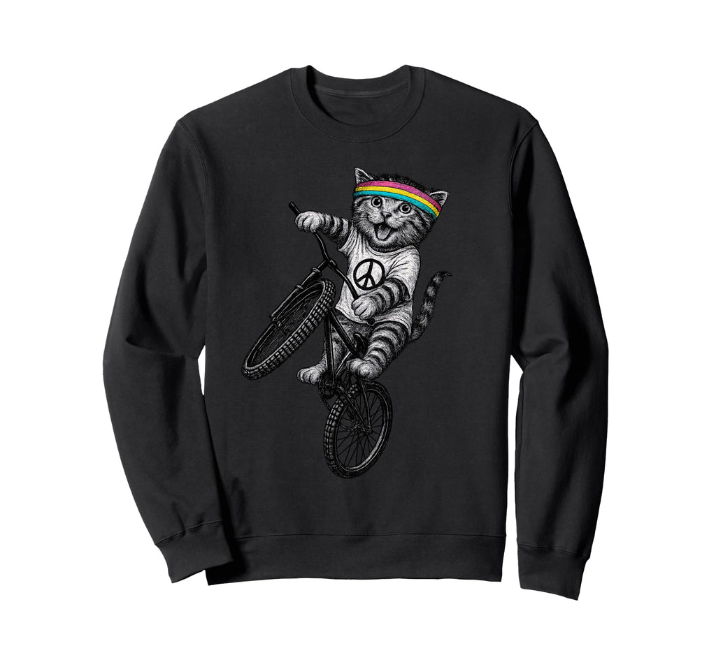 Cat Bike Kitten Wheelie Trick Cycling Sweatshirt - Novelty Apparel Unisex - T-Shirt, Sweatshirt, Hoodie