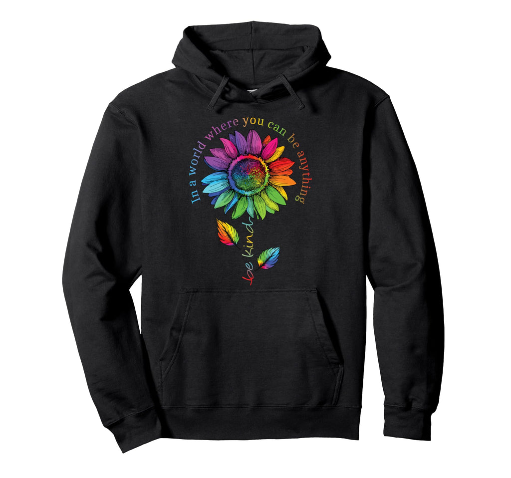 Lgbtq Rainbow Sunflower Be Kind Gay Love Hoodie - Aesthetic Graphic Unisex - T-Shirt, Sweatshirt, Hoodie