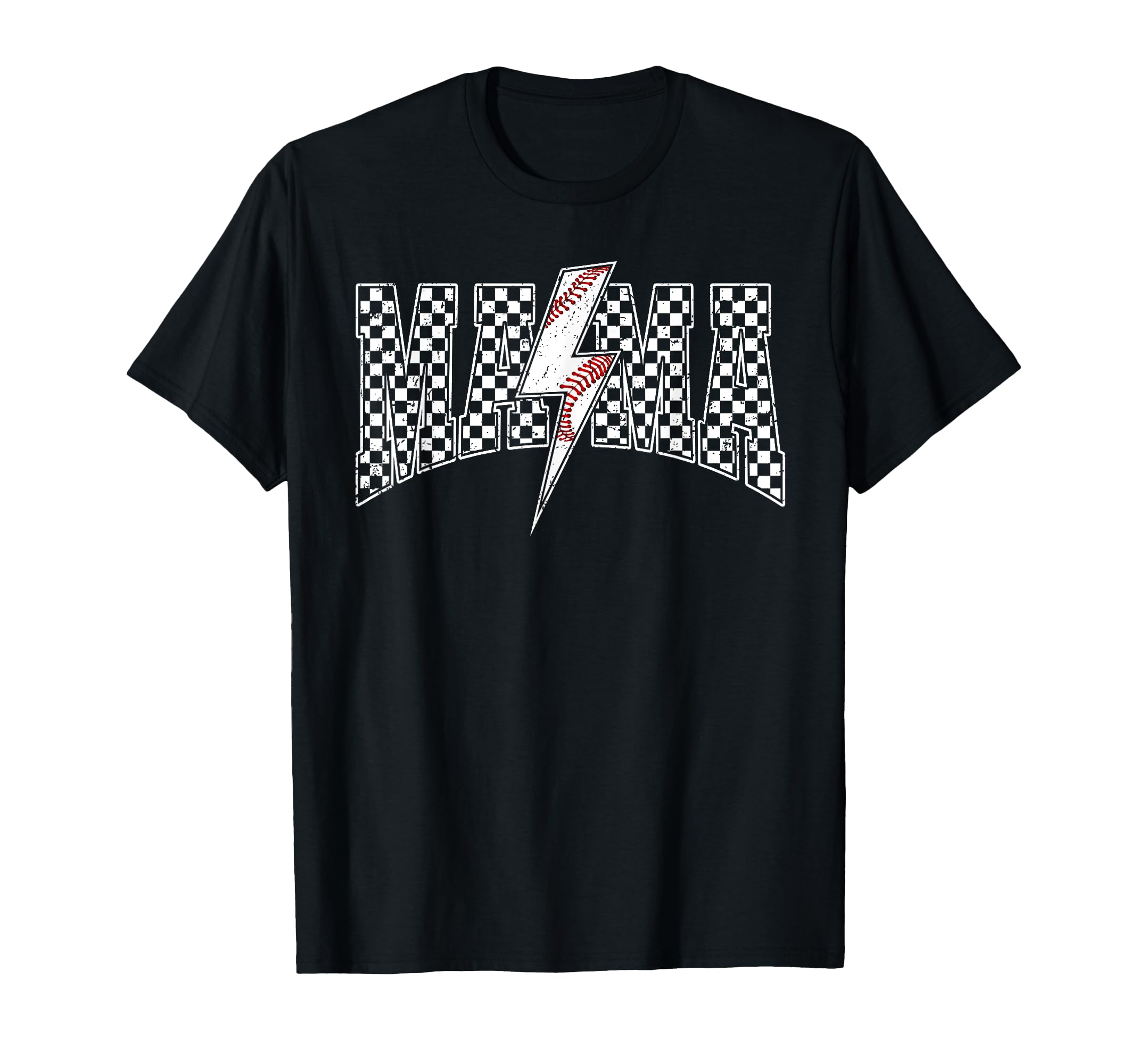Mama Lightning Bolt Checkered Baseball T-Shirt - Unique Graphic for Adults - T-Shirt, Sweatshirt, Hoodie