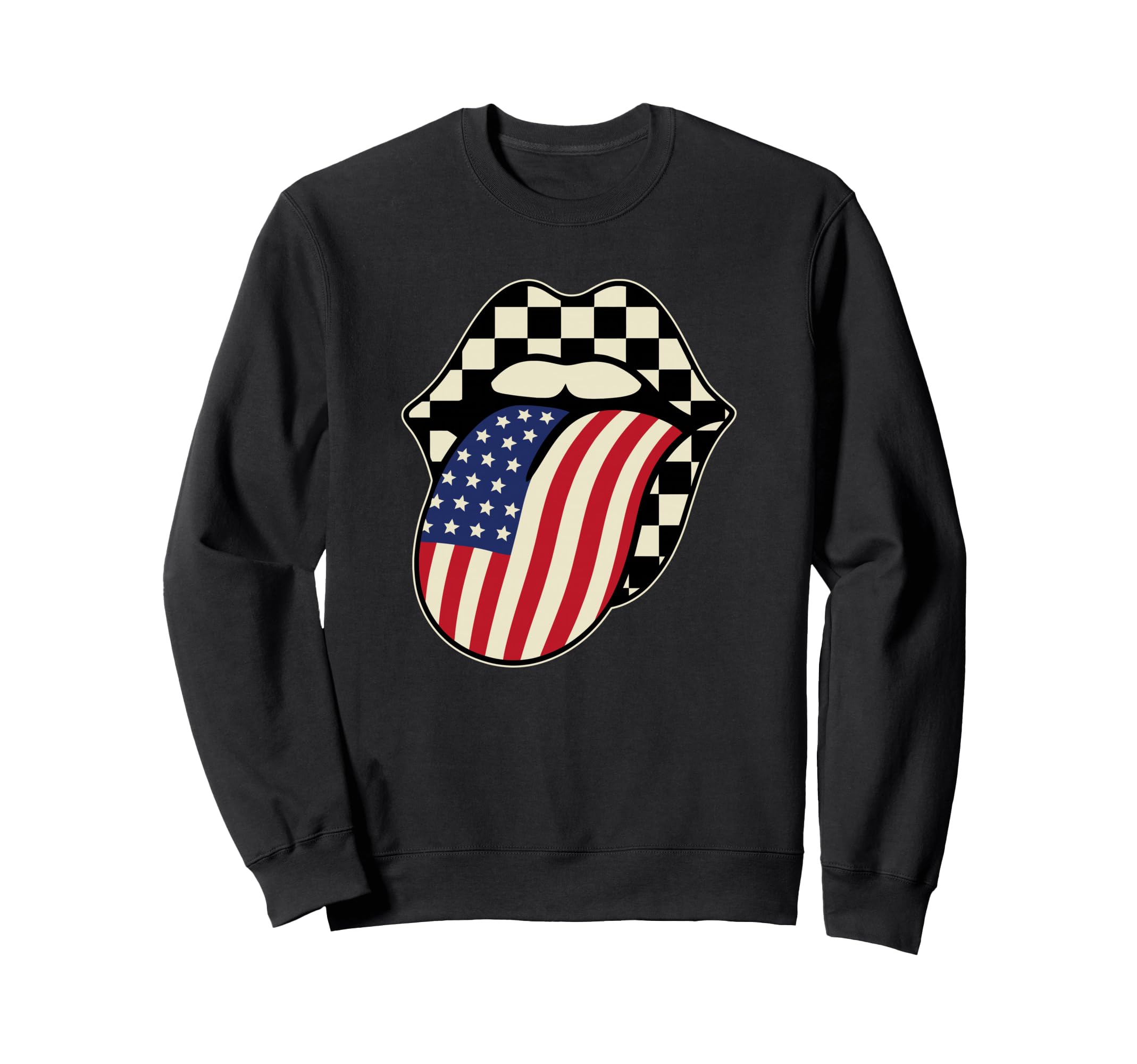 Checkered Lips Usa Flag Tongue Sweatshirt - Novelty Apparel Men Women - T-Shirt, Sweatshirt, Hoodie