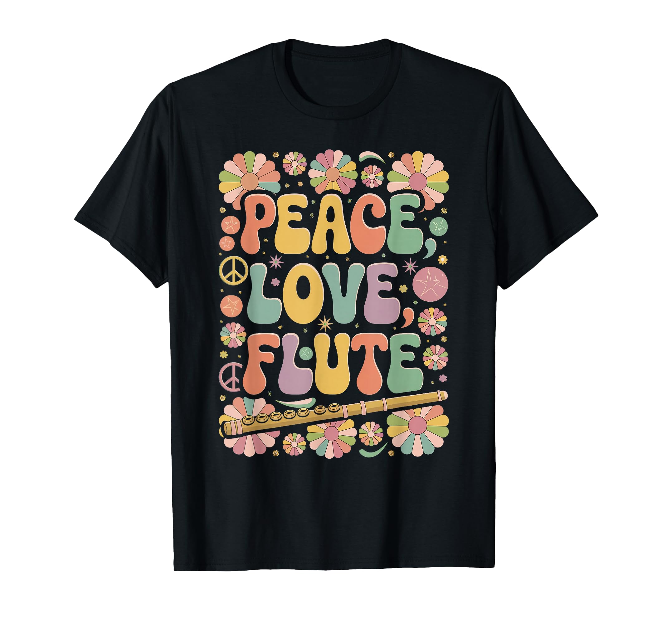 60S 70S Hippie Flautist Flutist Peace T-Shirt - Graphic Print for Adults - T-Shirt, Sweatshirt, Hoodie