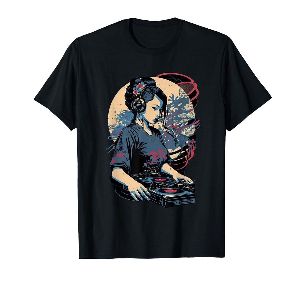 Geisha Dj Edm Japanese Kimono Vaporwave T-Shirt - Novelty Apparel Unisex - T-Shirt, Sweatshirt, Hoodie
