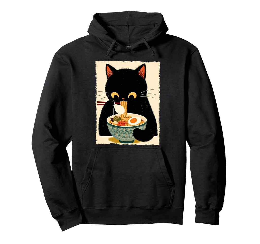 Cat Ramen Aesthetic Japanese Ukiyo E Hoodie - Unique Graphic Unisex - T-Shirt, Sweatshirt, Hoodie