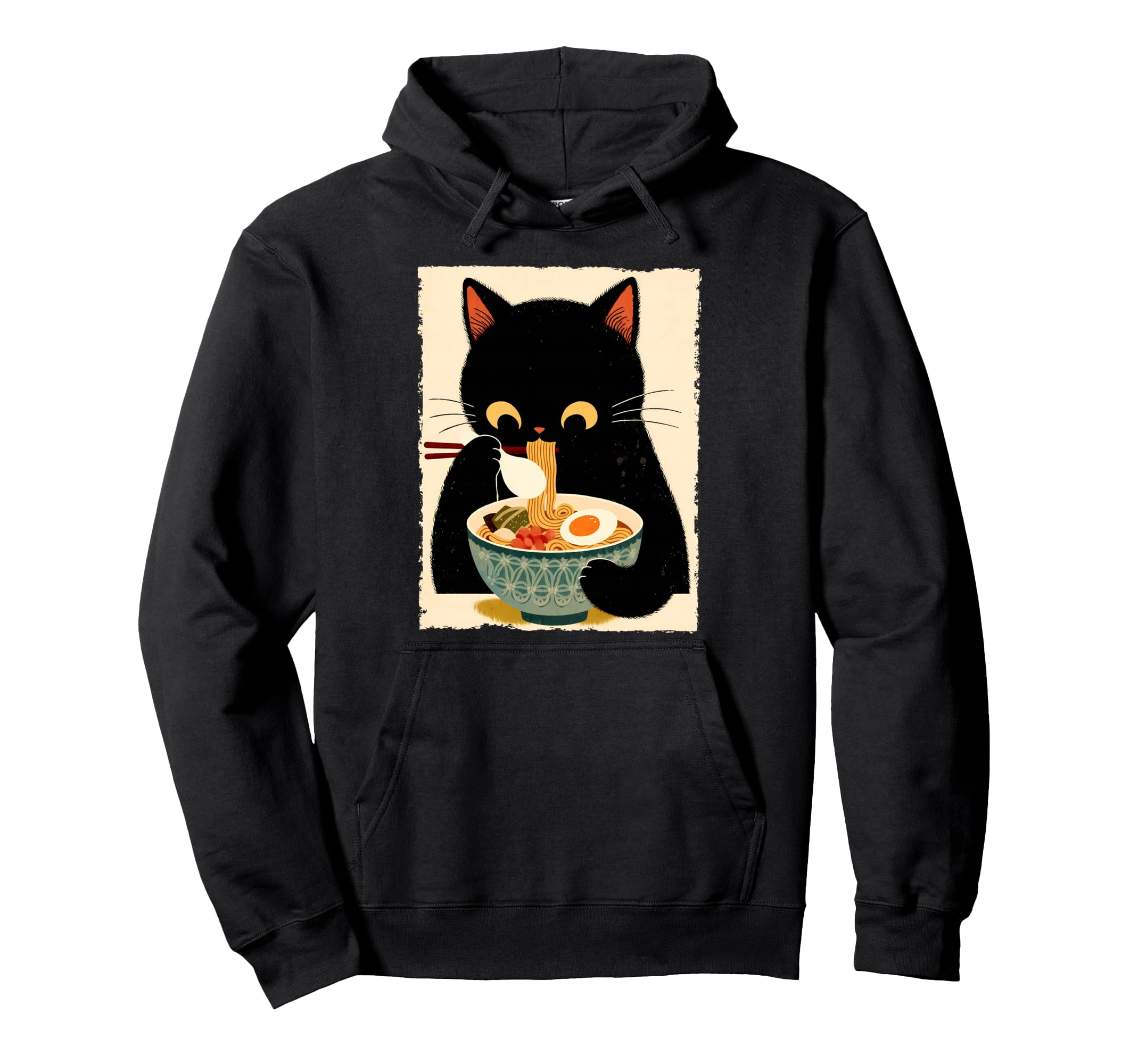 Cat Ramen Aesthetic Japanese Ukiyo E Hoodie - Unique Graphic Unisex - T-Shirt, Sweatshirt, Hoodie