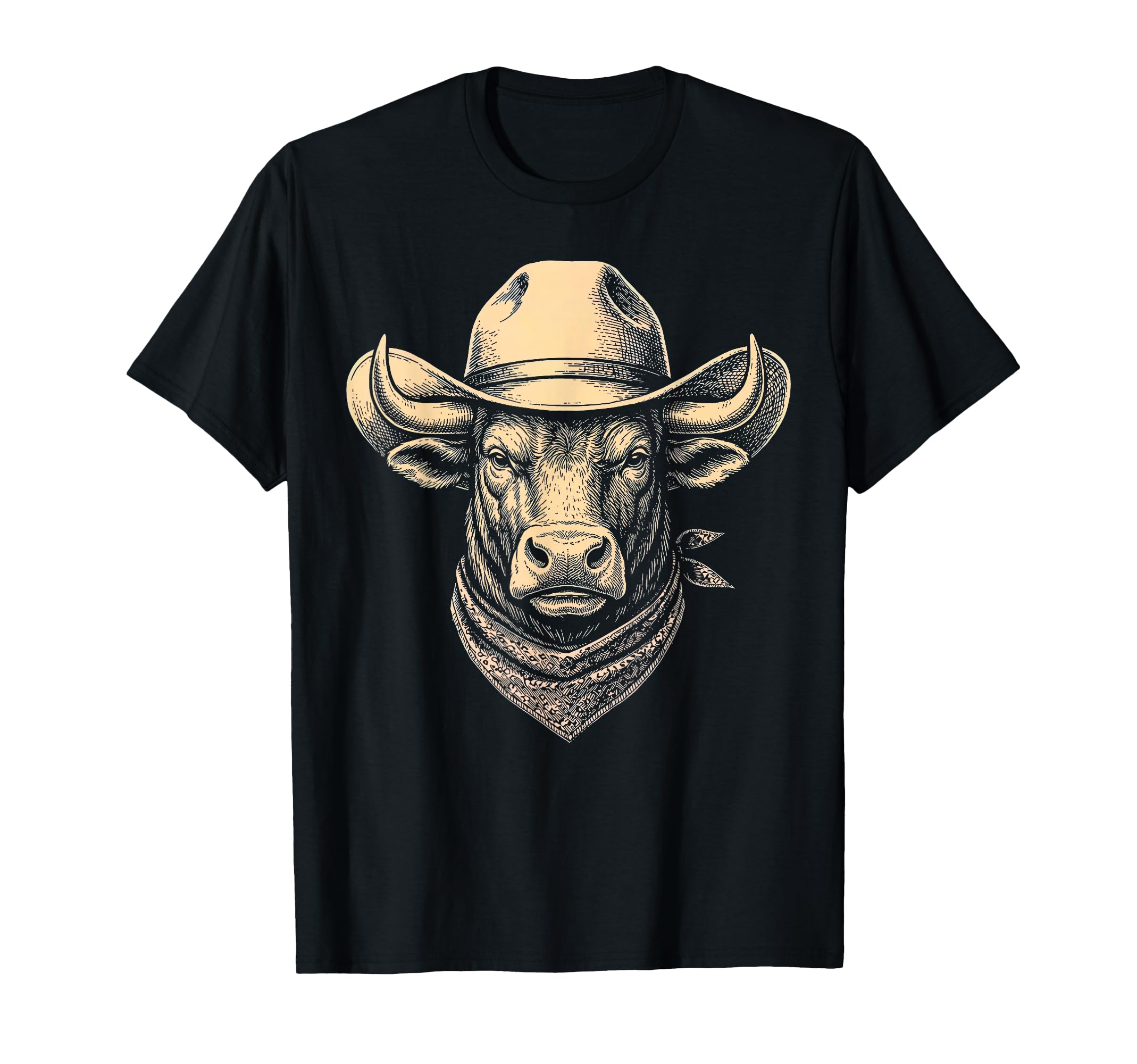 Bull Cowboy Hat Bandana Western T-Shirt - Fun Novelty Design Unisex - T-Shirt, Sweatshirt, Hoodie