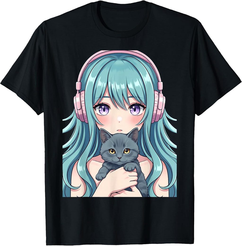 Kawaii Anime Cat Kitten Girl Headphones Pastel Otf - Adult & Kids T-Shirts, Sweatshirts & Hoodies apparel design preview 1