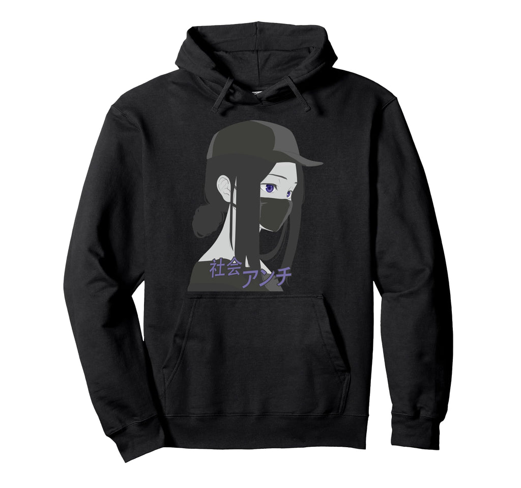 Dark Anime Anti Social Japanese Hoodie - Aesthetic Graphic for Adults - T-Shirt, Sweatshirt, Hoodie
