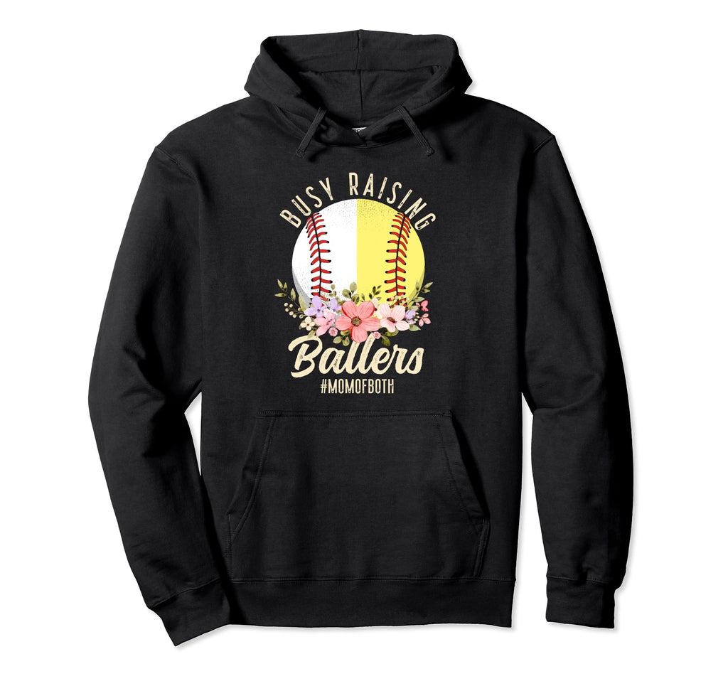 Baseball Softball Mom Both Busy Raising Hoodie - Aesthetic Graphic Unisex - T-Shirt, Sweatshirt, Hoodie