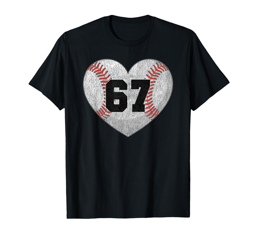 Baseball Number 67 Distressed Heart T-Shirt - Novelty Apparel Men Women - T-Shirt, Sweatshirt, Hoodie