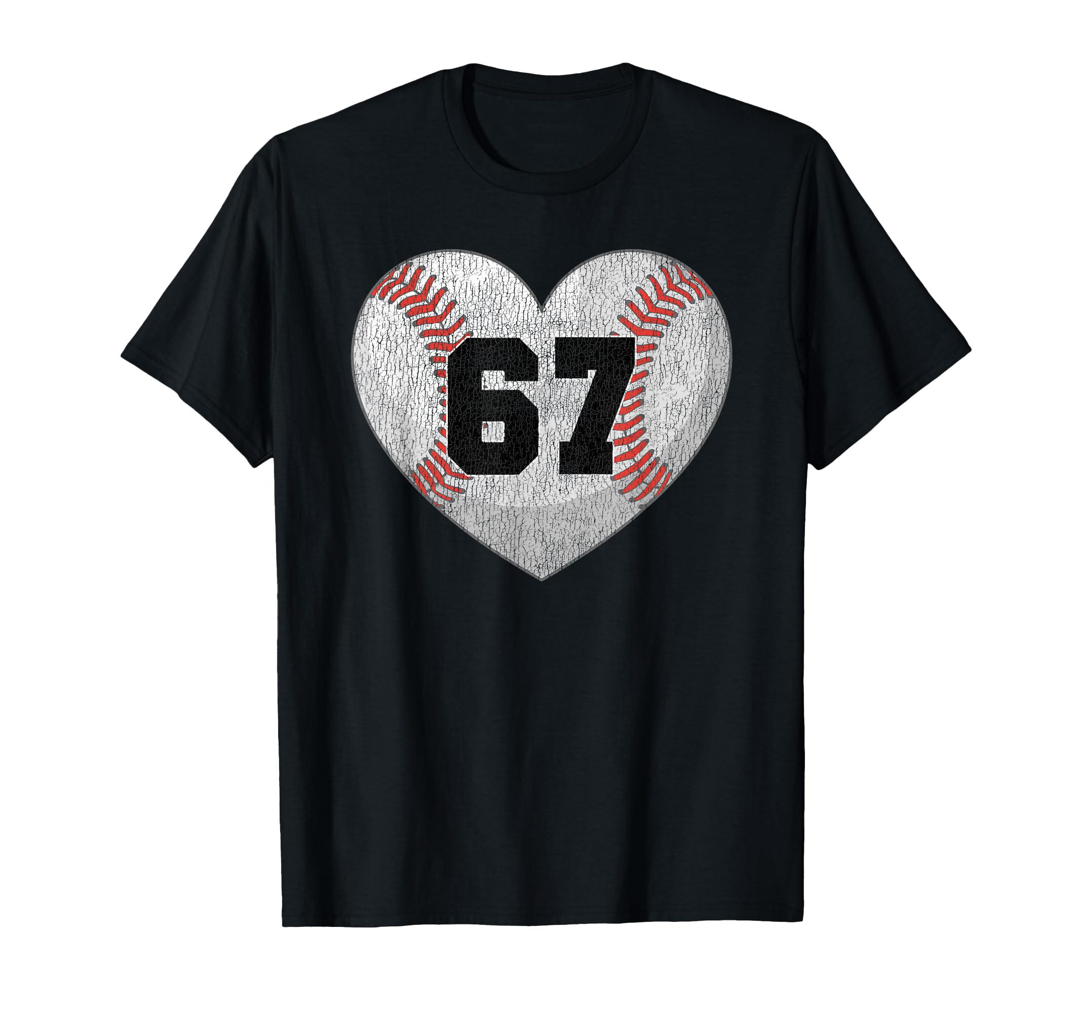 Baseball Number 67 Distressed Heart T-Shirt - Novelty Apparel Men Women - T-Shirt, Sweatshirt, Hoodie
