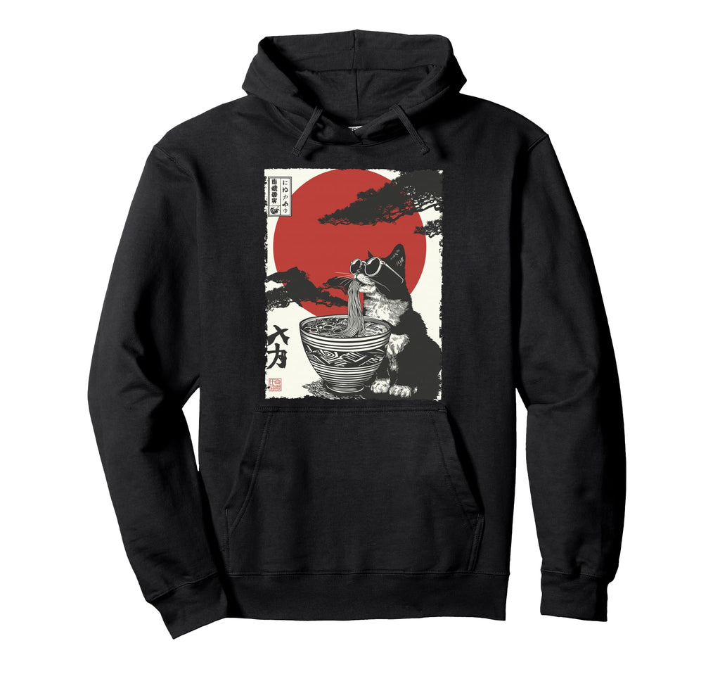 Cat Ramen Aesthetic Japanese Ukiyo E Hoodie - Novelty Apparel for Adults - T-Shirt, Sweatshirt, Hoodie