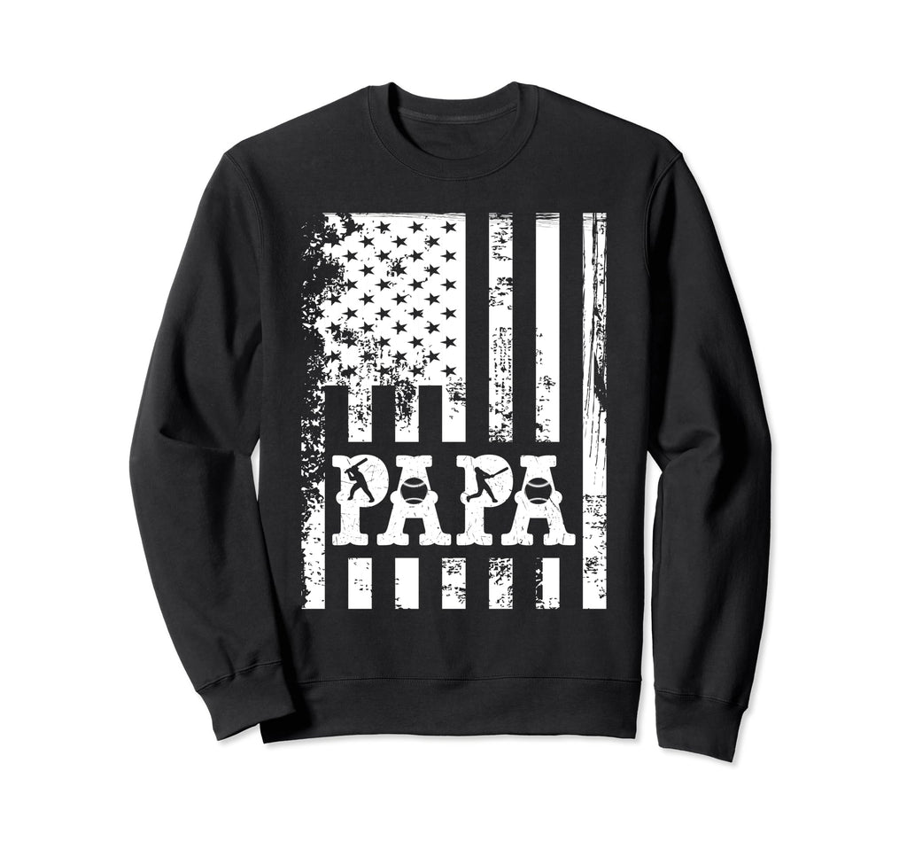 Papa Baseball Fathers Day Usa Flag Sweatshirt - Unique Graphic Men Women - T-Shirt, Sweatshirt, Hoodie