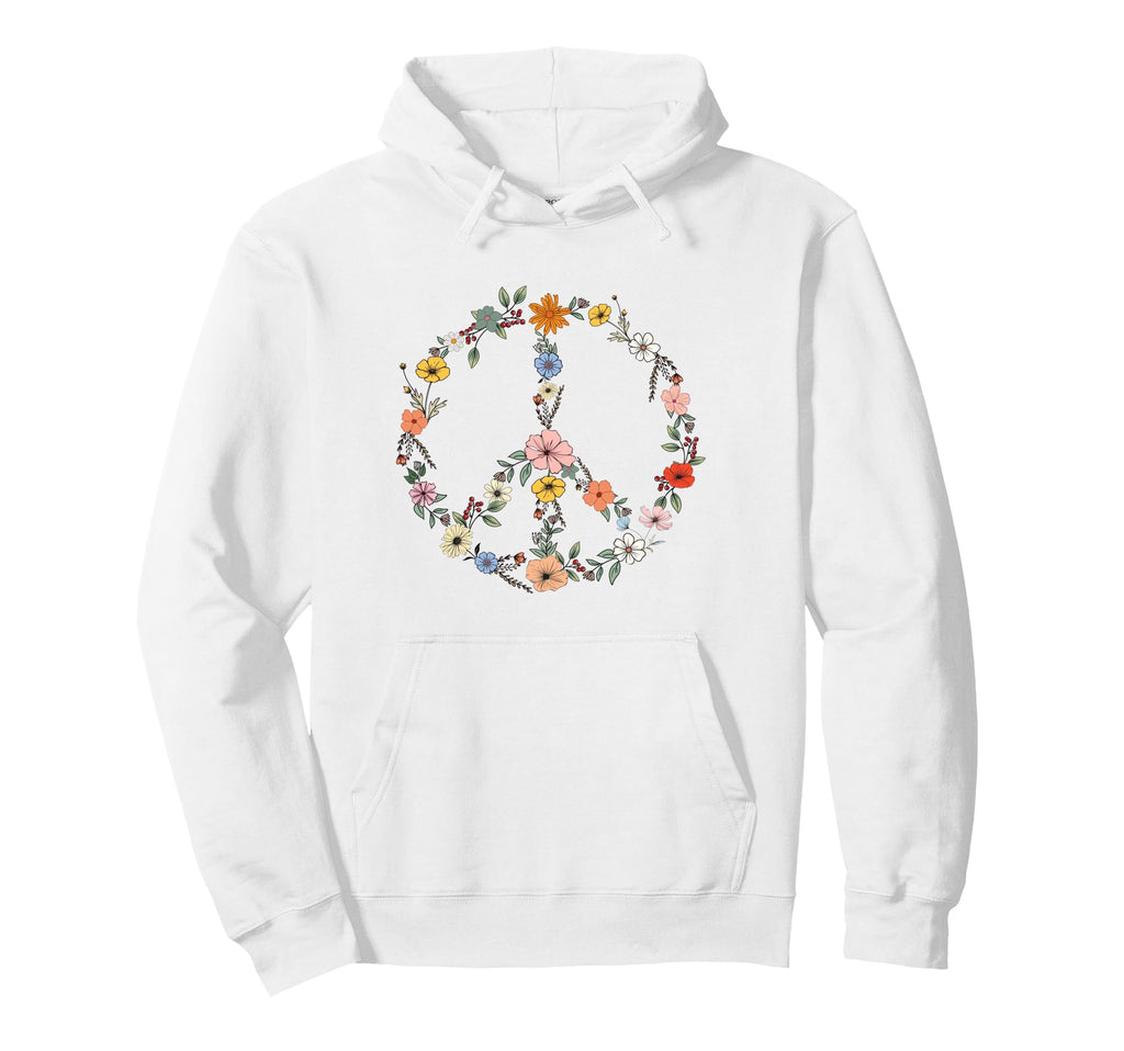 Floral Peace Sign Boho Teens Trendy Hoodie - Aesthetic Graphic for Adults - T-Shirt, Sweatshirt, Hoodie