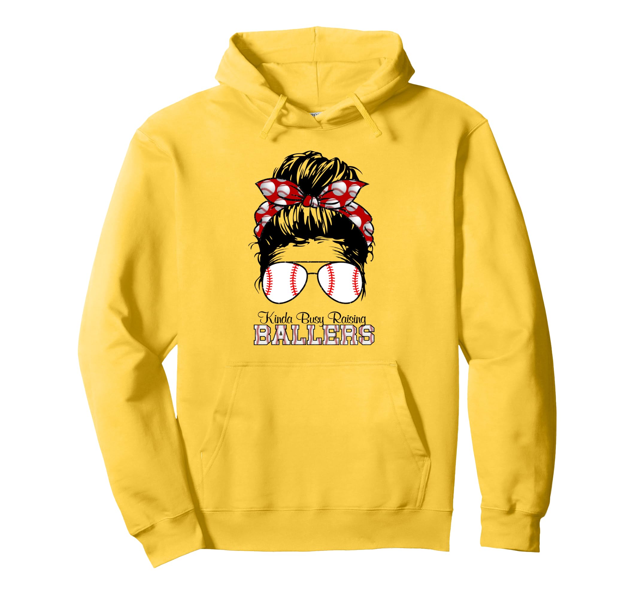 Kinda Busy Raising Ballers Messy Bun Hoodie - Graphic Print for Adults - T-Shirt, Sweatshirt, Hoodie