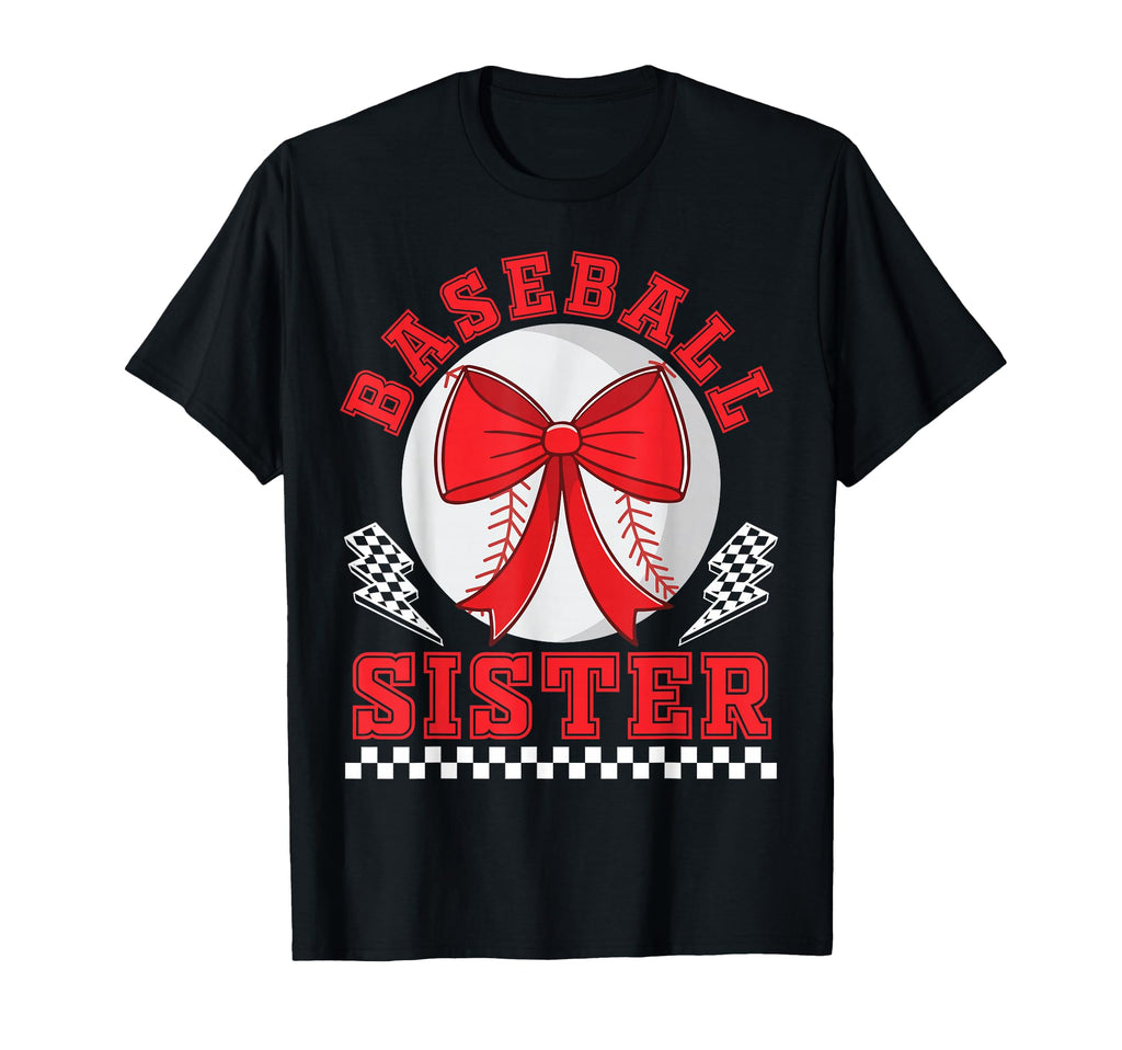 Baseball Sister Bow Checkered Player T-Shirt - Minimalist Print Men Women - T-Shirt, Sweatshirt, Hoodie