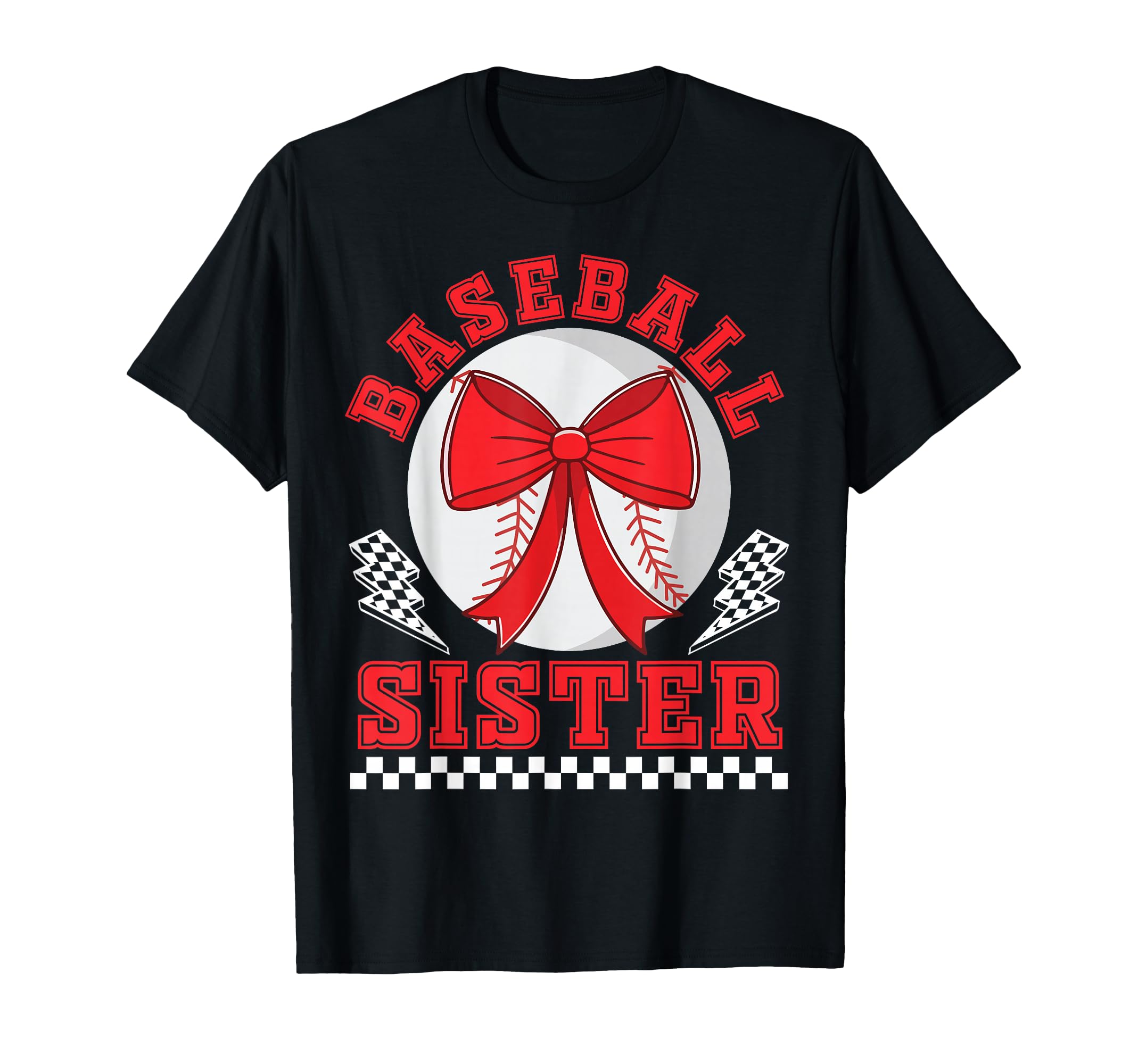 Baseball Sister Bow Checkered Player T-Shirt - Minimalist Print Men Women - T-Shirt, Sweatshirt, Hoodie