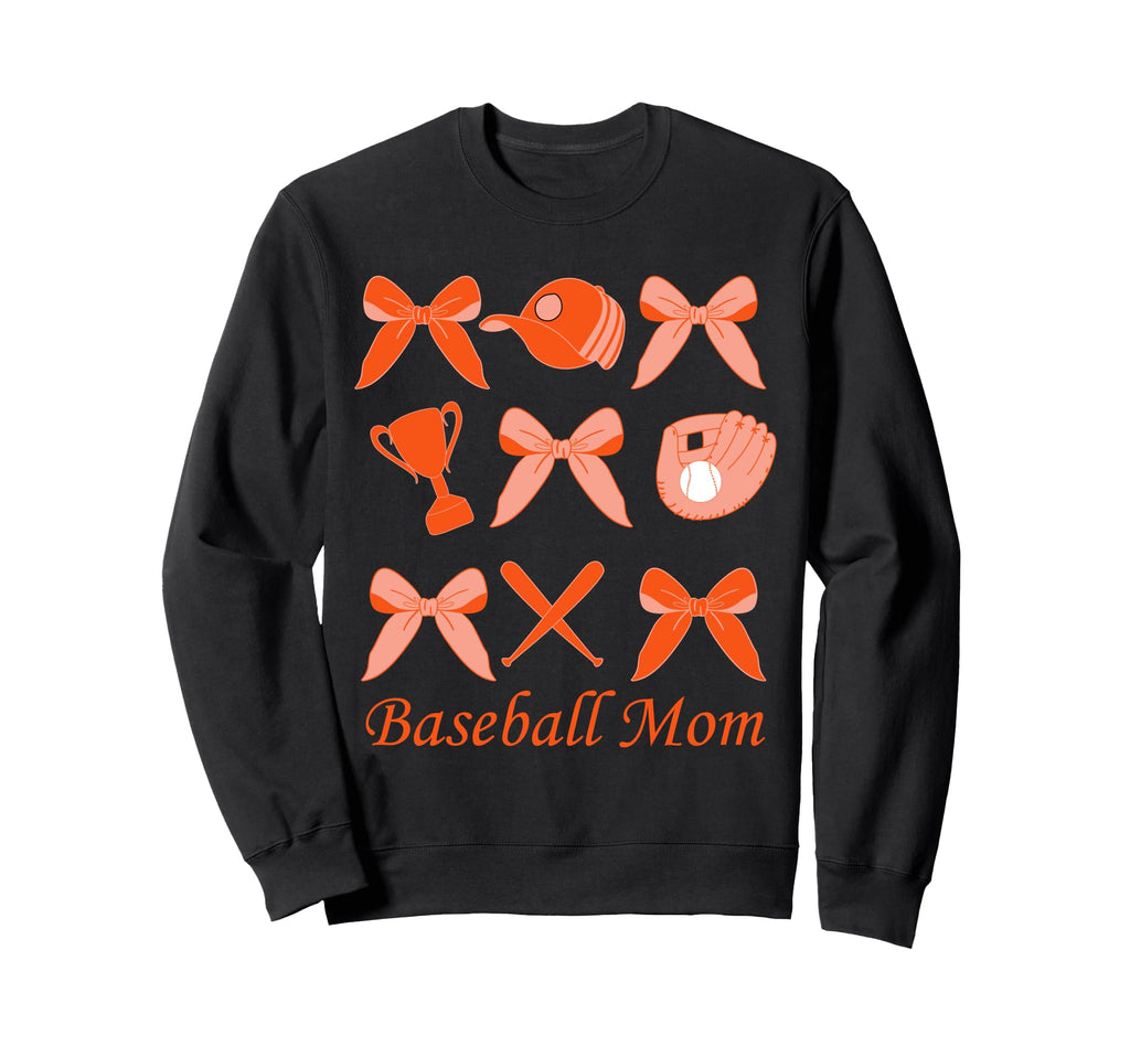 Baseball Mom Coquette Bow Orange Sweatshirt - Trendy Graphic for Adults - T-Shirt, Sweatshirt, Hoodie