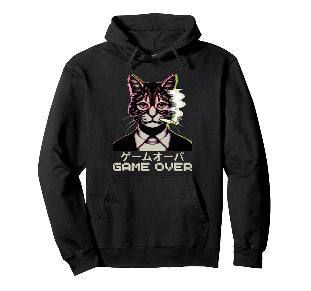 Japanese Vaporwave Cat Smoking Cigarette Hoodie - Unique Graphic Men Women - T-Shirt, Sweatshirt, Hoodie