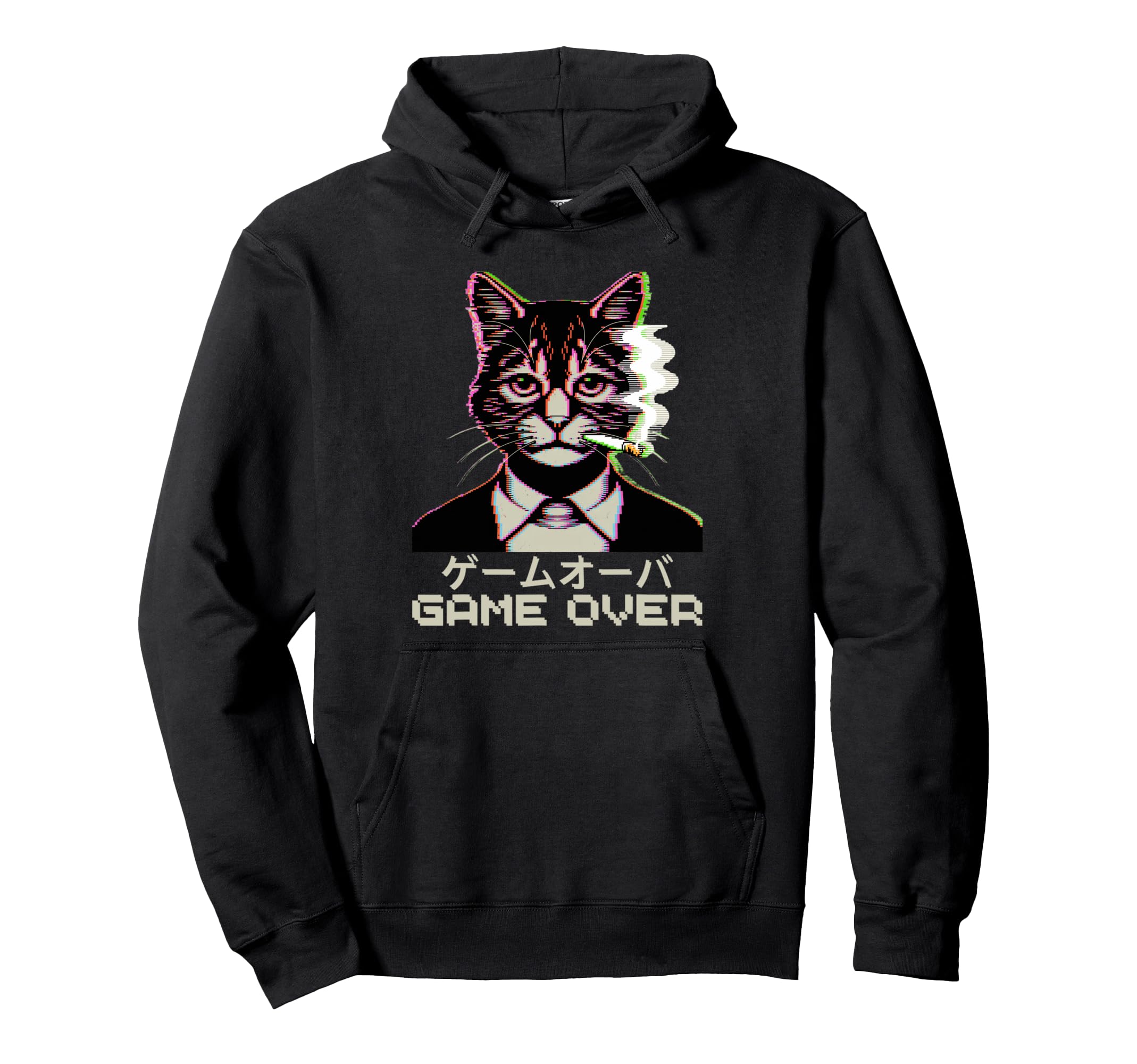Japanese Vaporwave Cat Smoking Cigarette Hoodie - Unique Graphic Men Women - T-Shirt, Sweatshirt, Hoodie