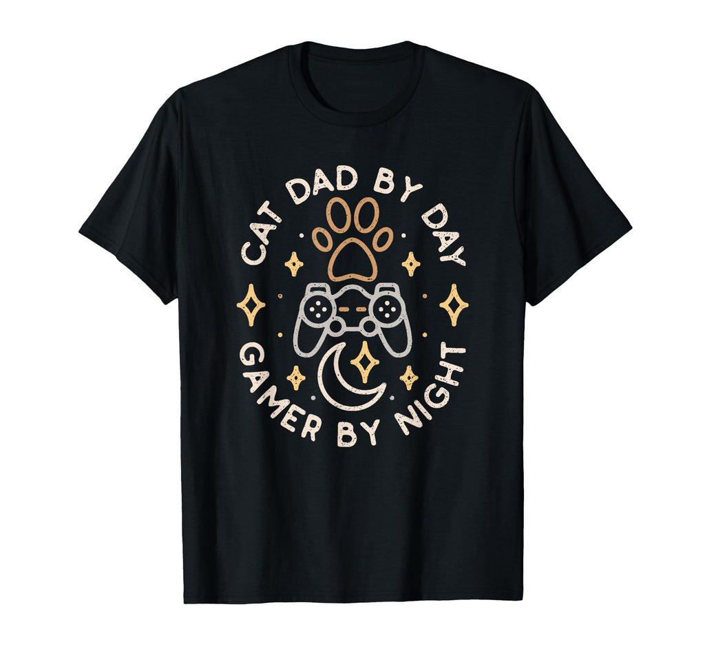 Cat Dad Day Gamer Night Games Lover T-Shirt - Novelty Apparel for Adults - T-Shirt, Sweatshirt, Hoodie